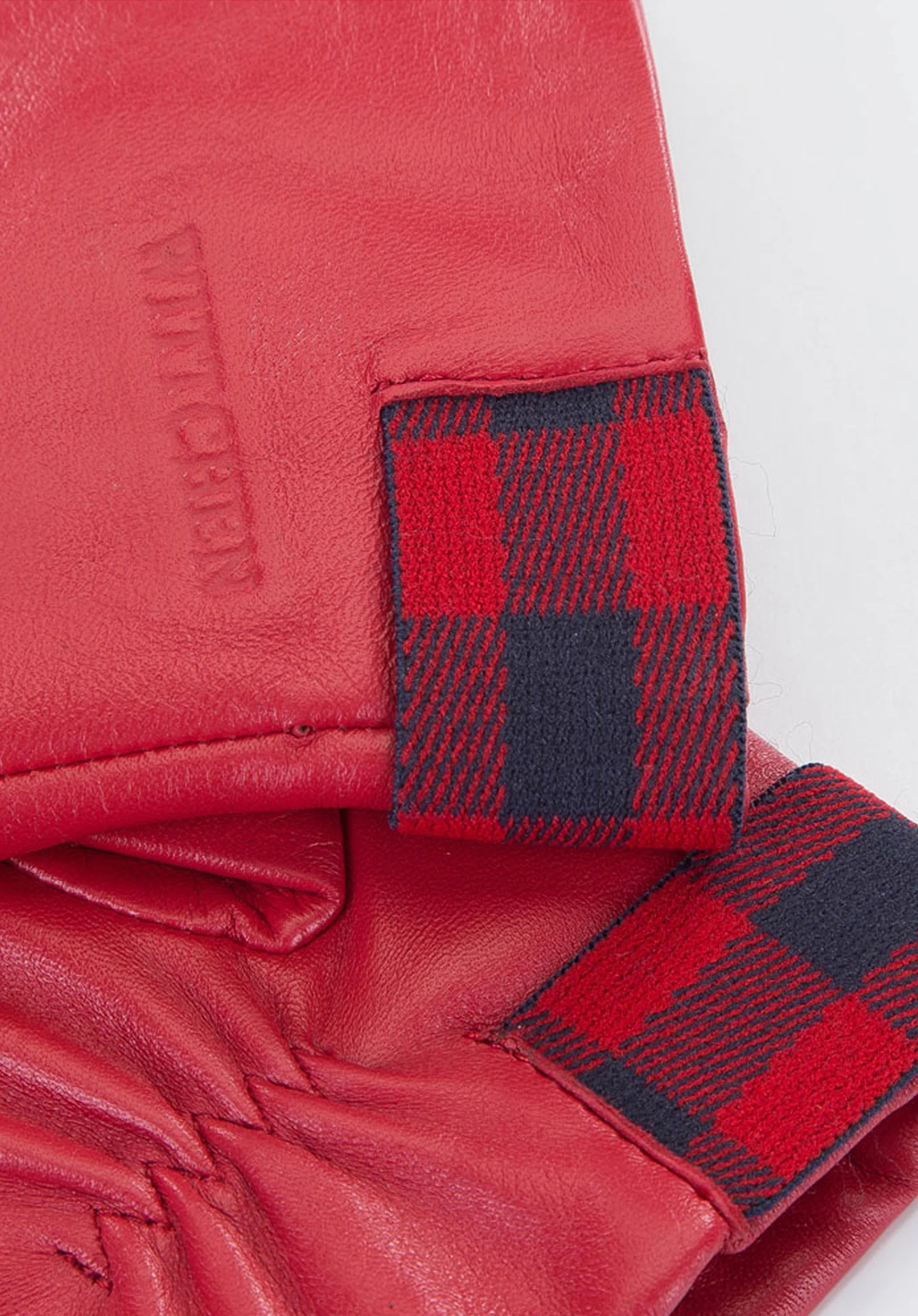 Damskie rękawiczki skórzane ze wstawkami w kratę