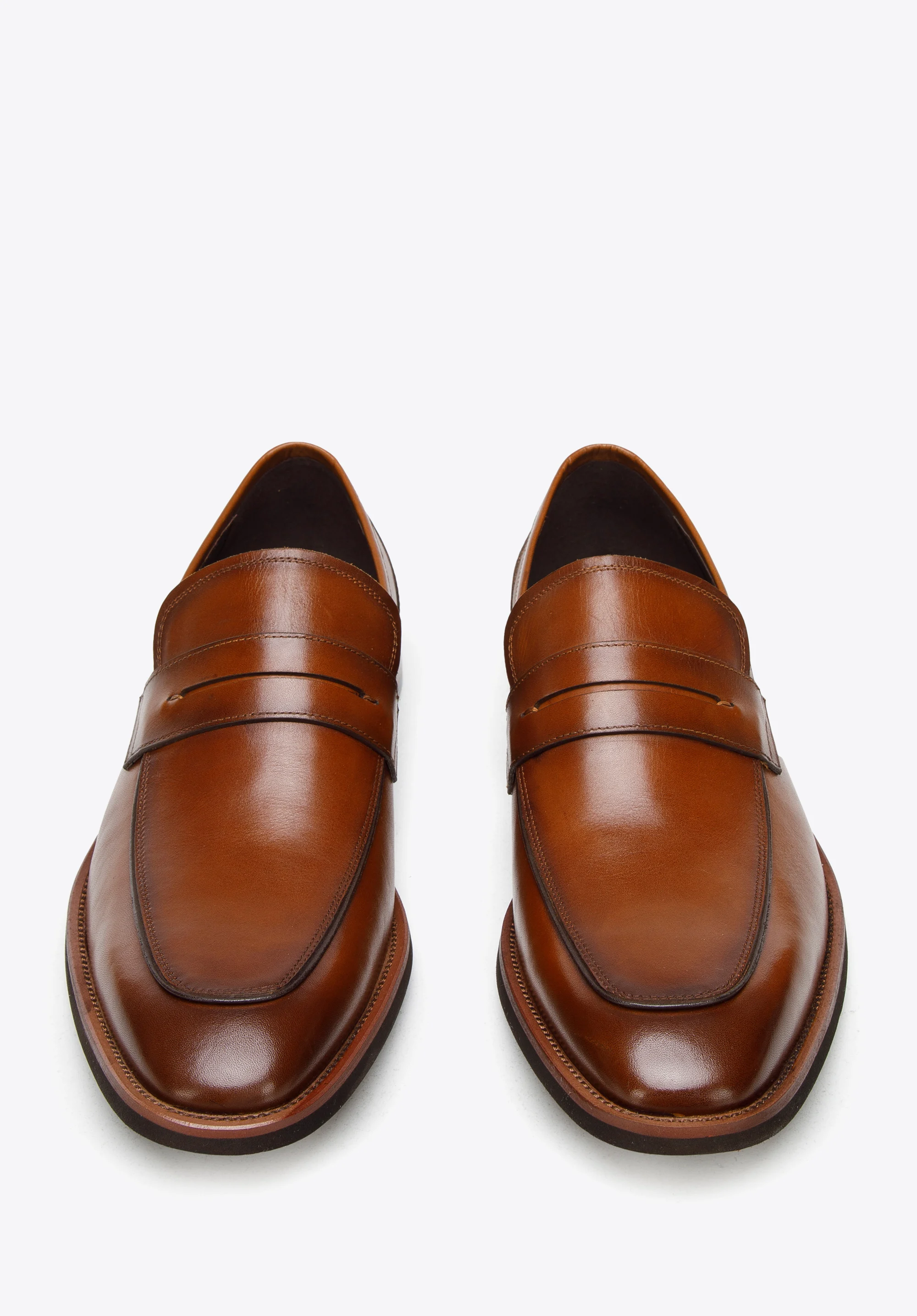 Męskie mokasyny pensówki skórzane z kwadratowym noskiem