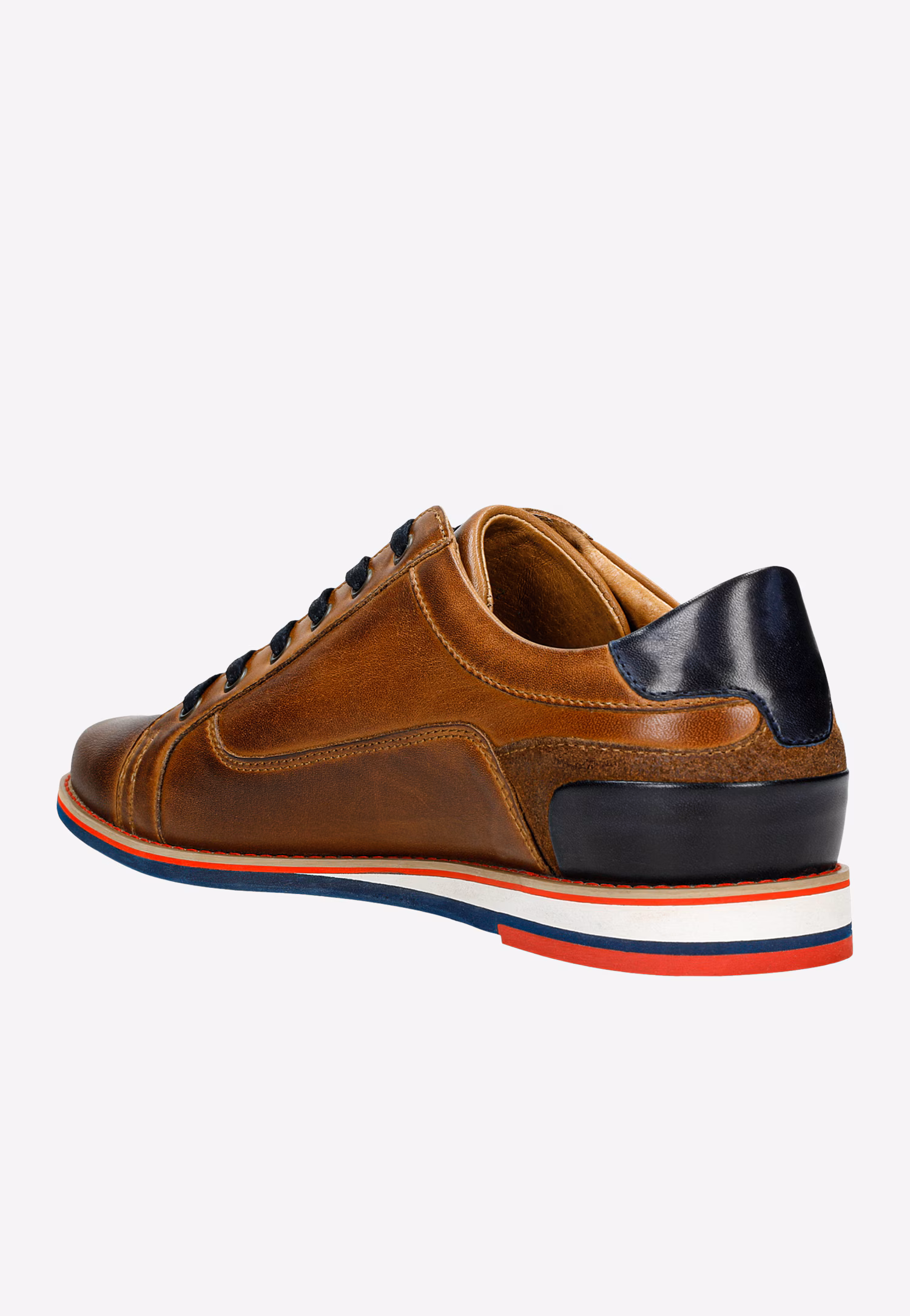 Sneakersy męskie w kolorze jasnego brązu z granatowymi wstawkami