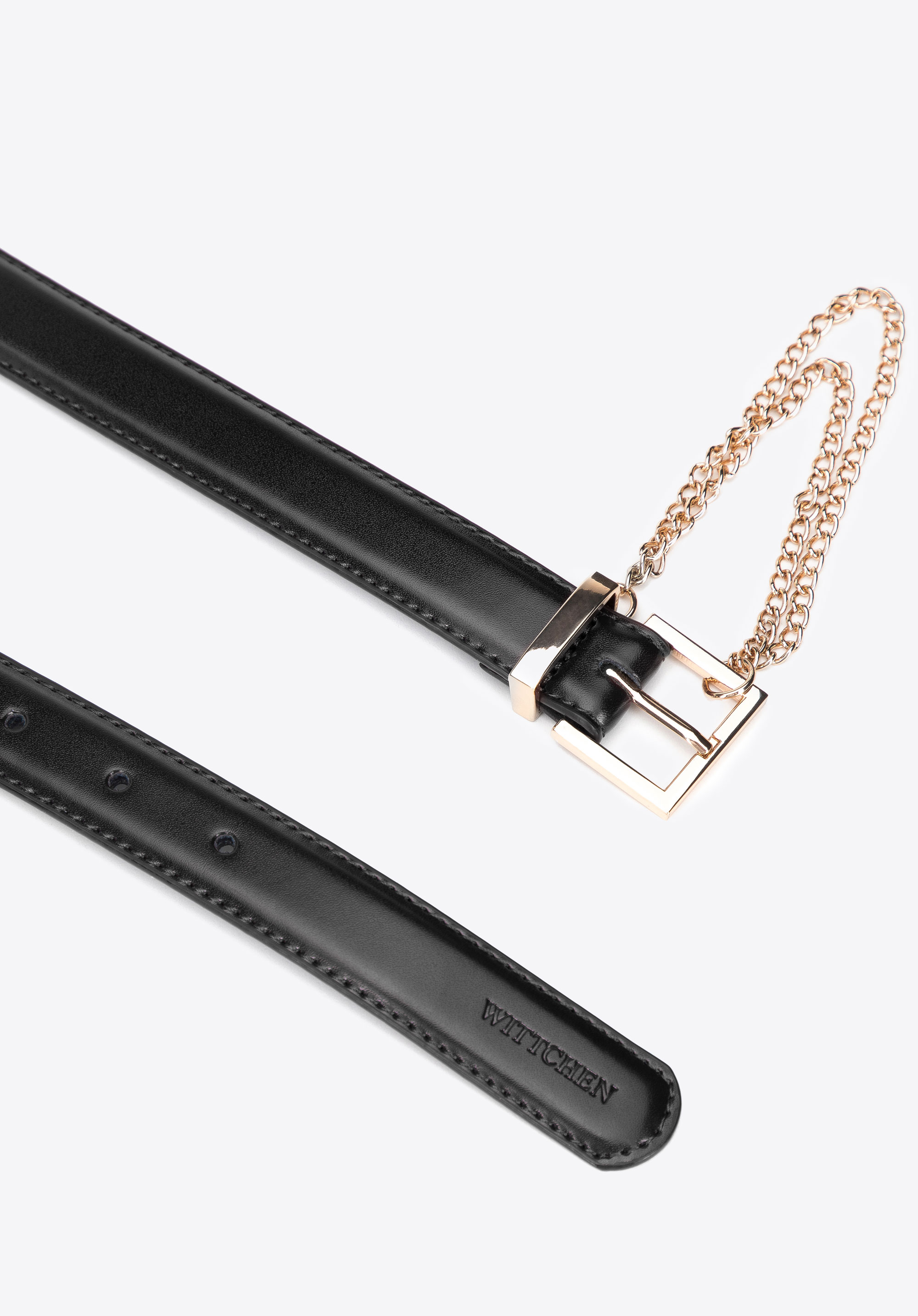 Damski pasek skórzany z łańcuszkiem cienki