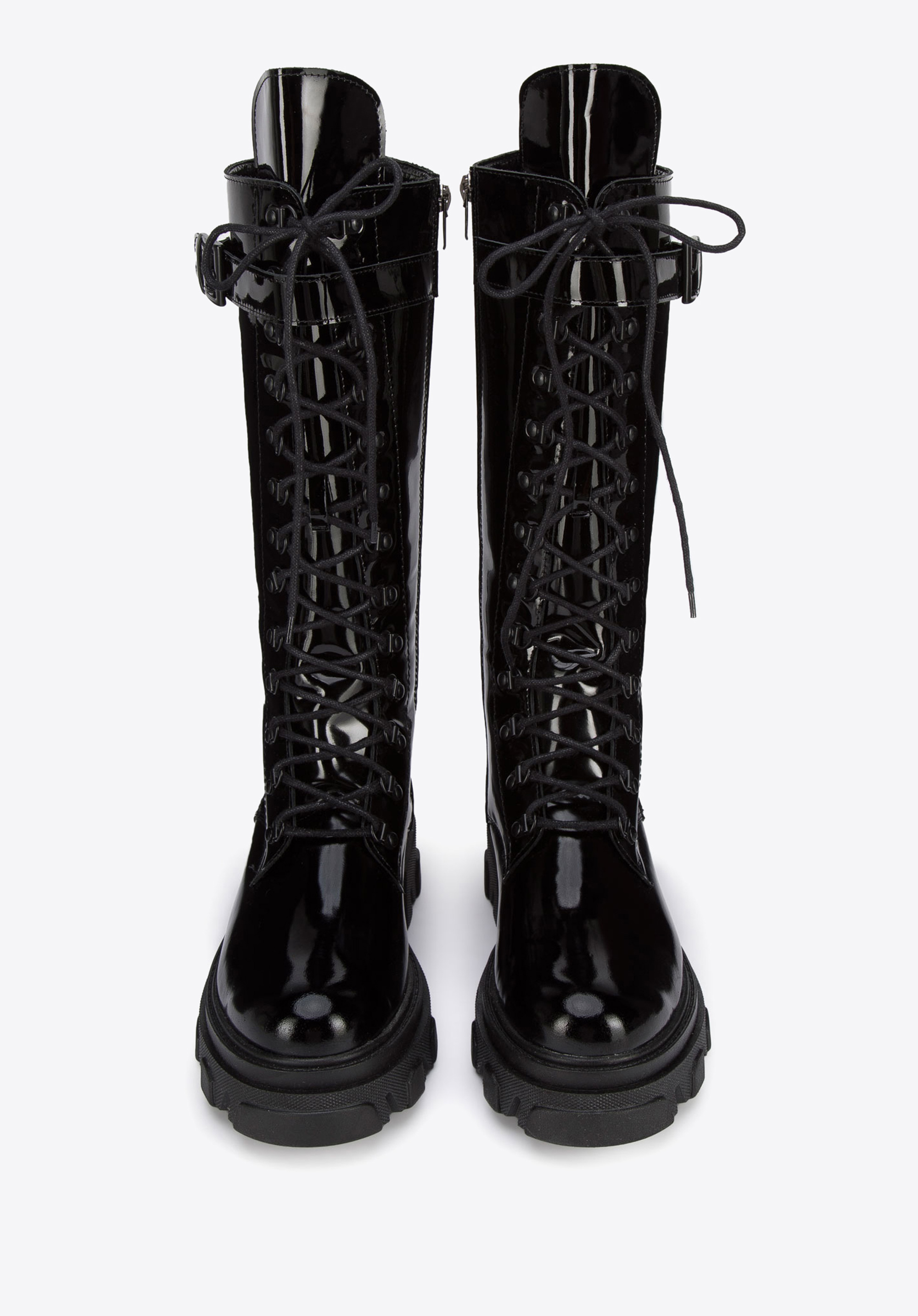 Damskie glany skórzane wysokie na platformie