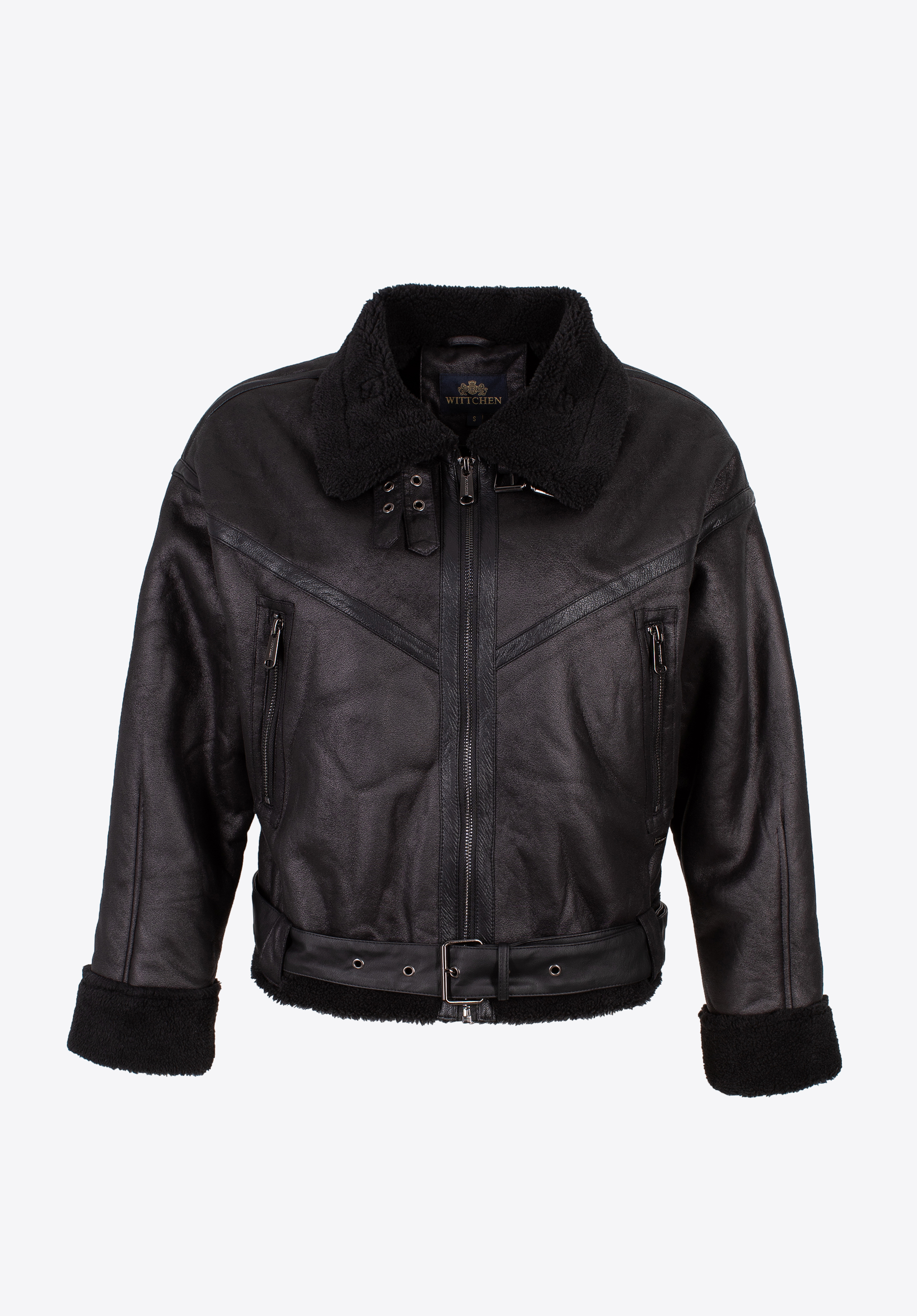 Damska kurtka podszyta sztucznym futerkiem oversize z paskiem