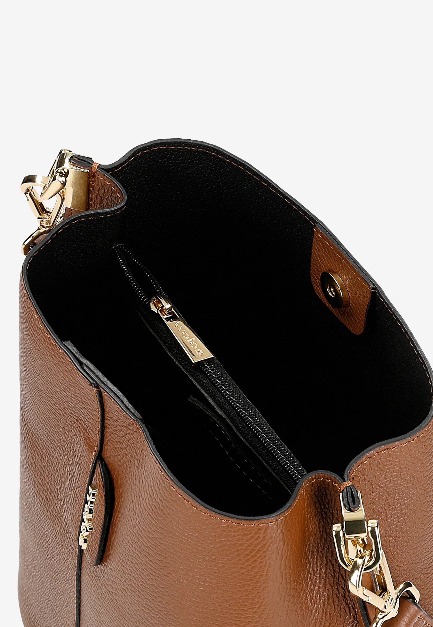 Beżowa skórzana torebka damska bucket bag