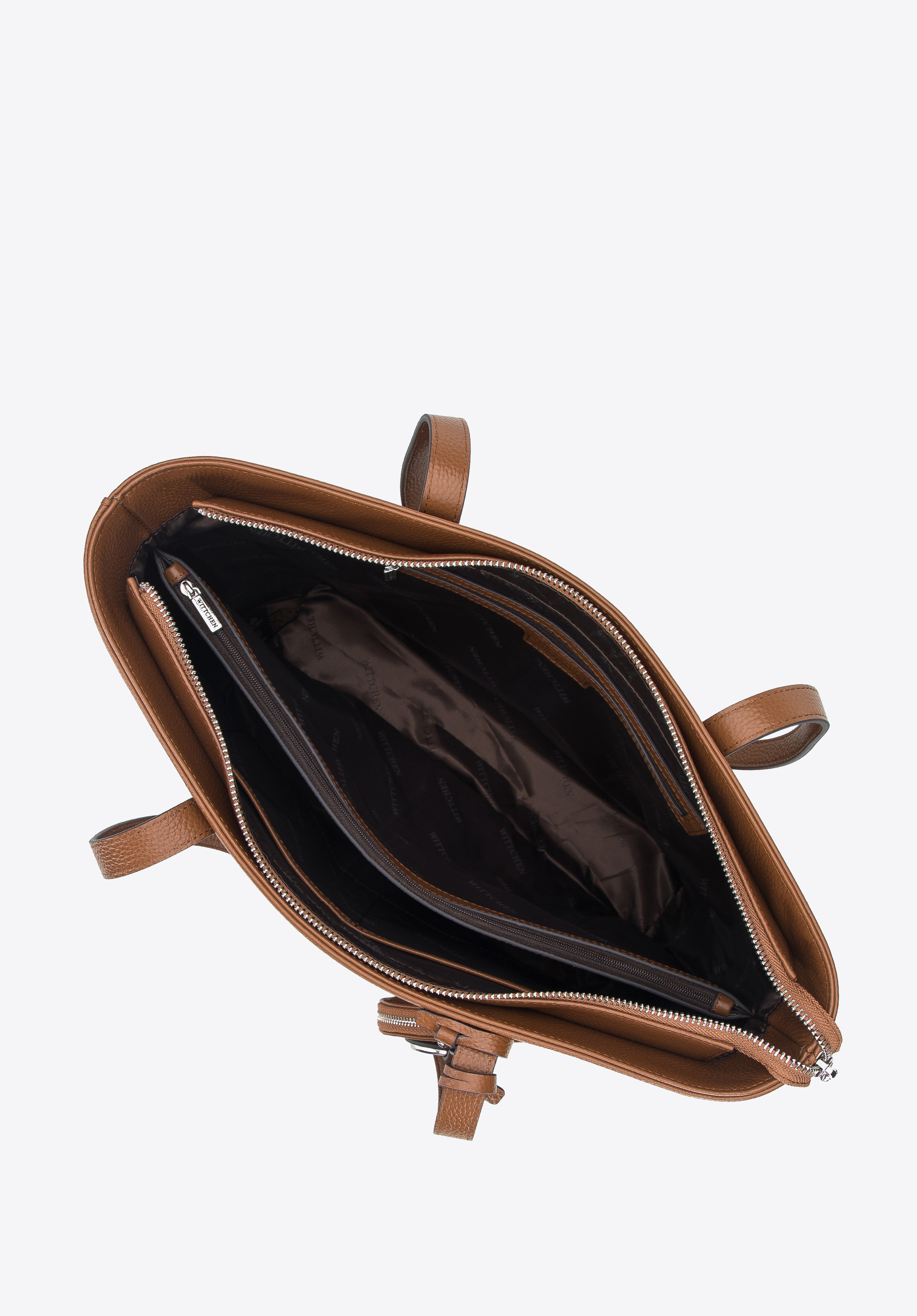 Torebka shopperka ze skóry naturalnej z etui i breloczkiem