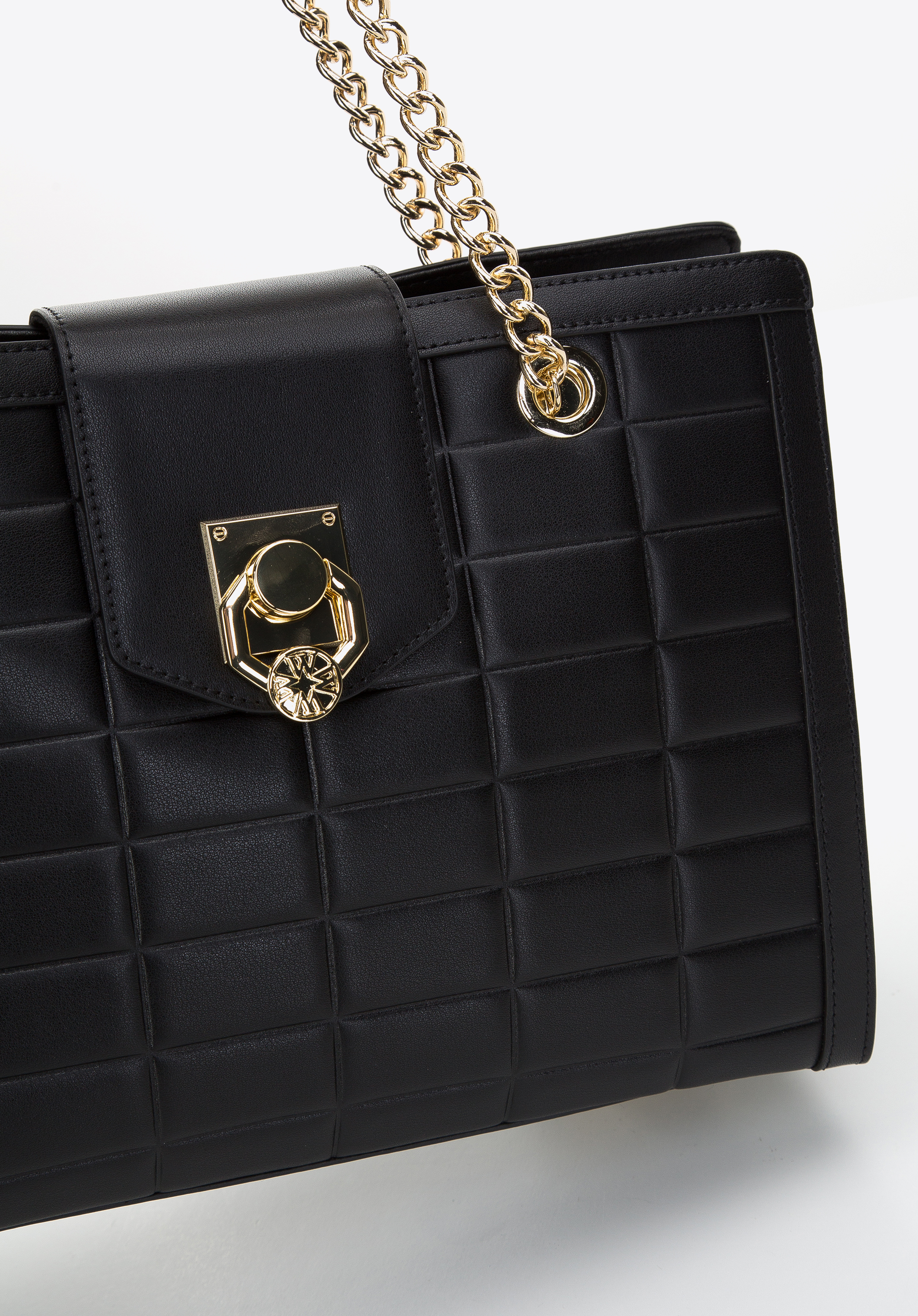 Torebka shopperka skórzana z ozdobną klamrą na łańcuszku