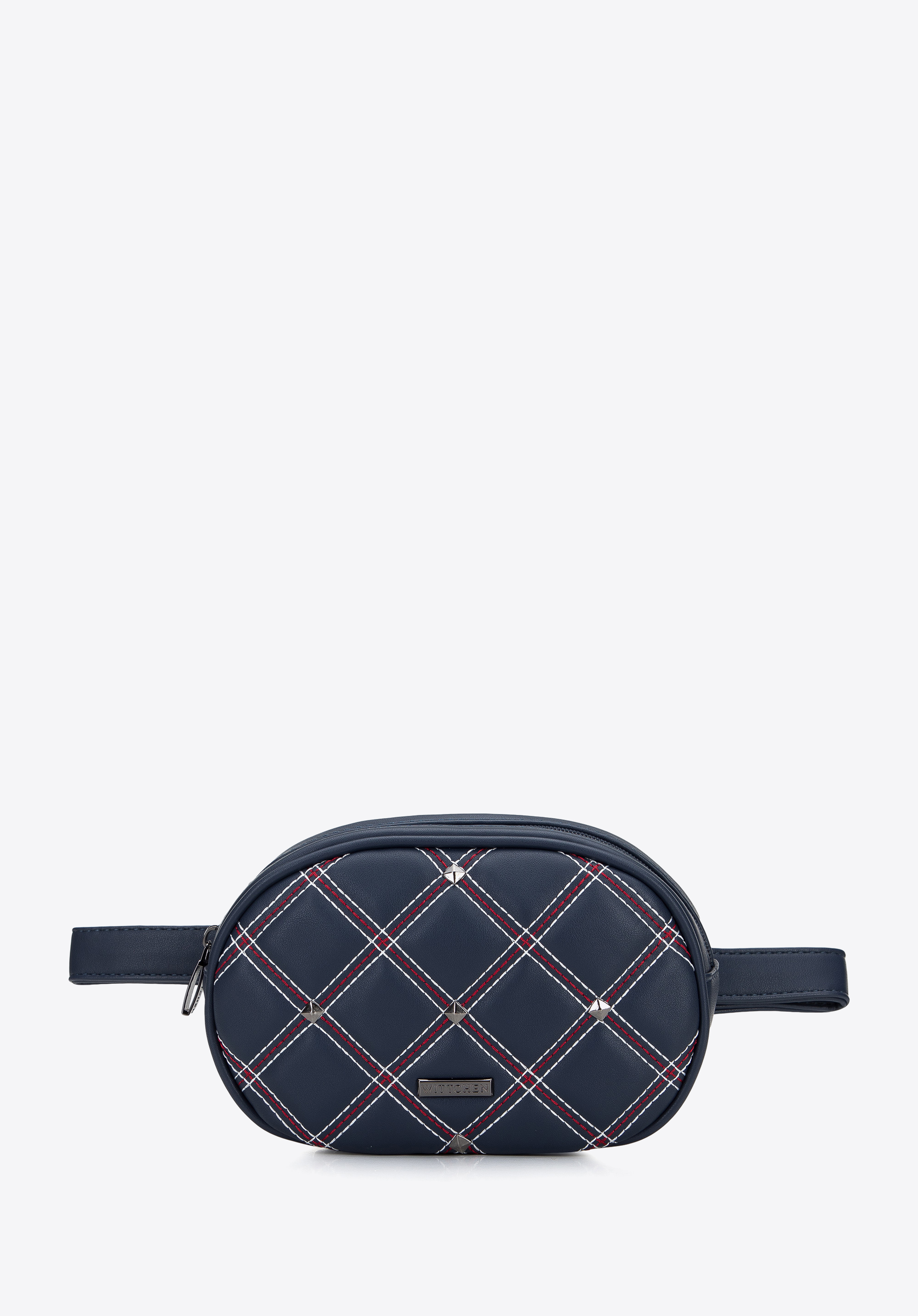 Damska torebka nerka z nitami i ozdobnymi przeszyciami