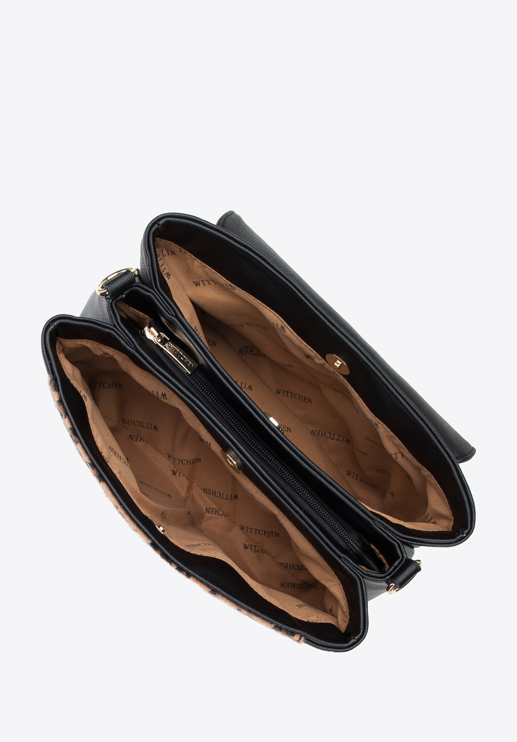 Torebka kuferek z ozdobną wstawką w zwierzęcy wzór