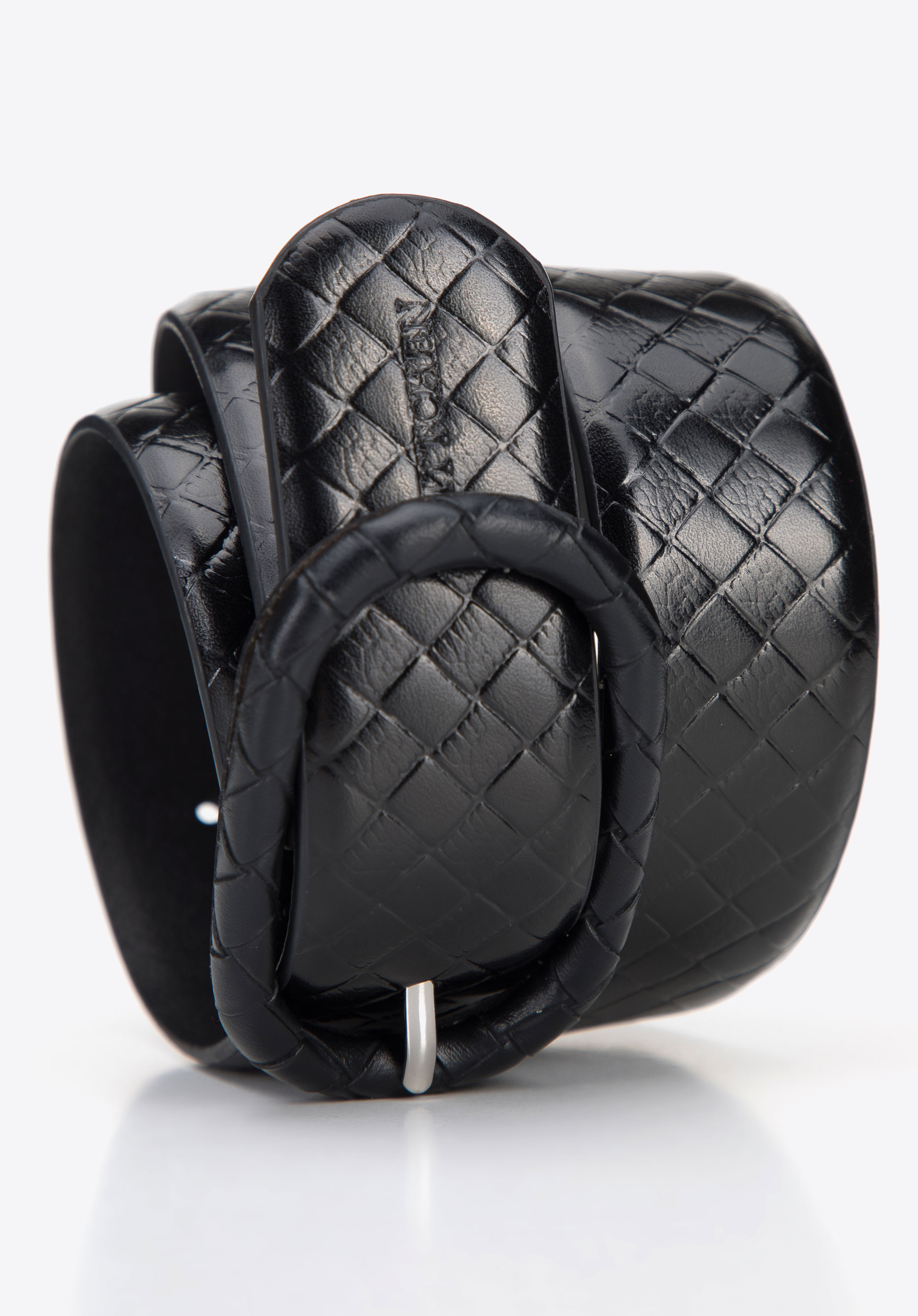 Damski pasek skórzany z geometrycznym tłoczeniem