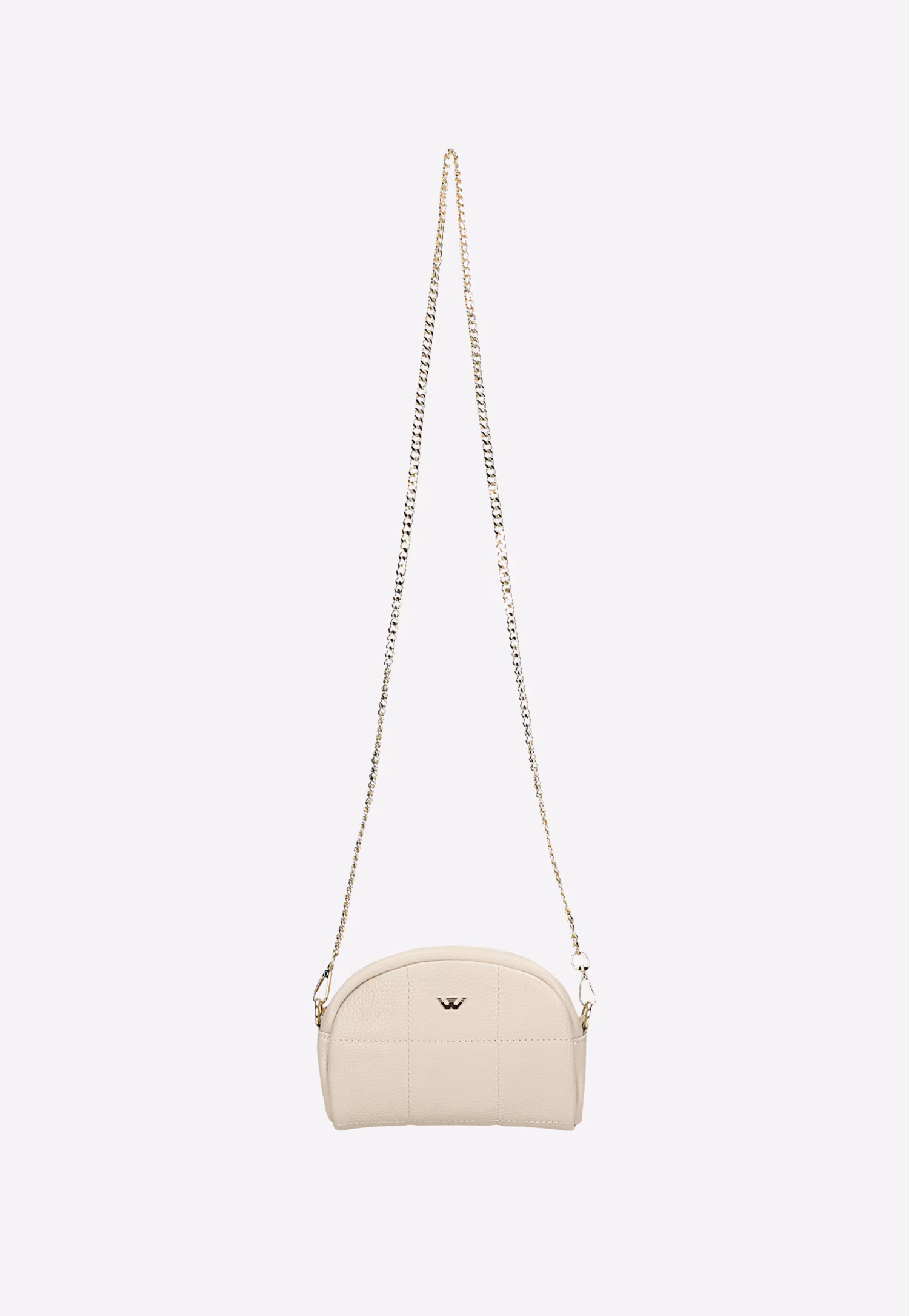 Mała beżowa torebka damska ze złotym łańcuszkiem