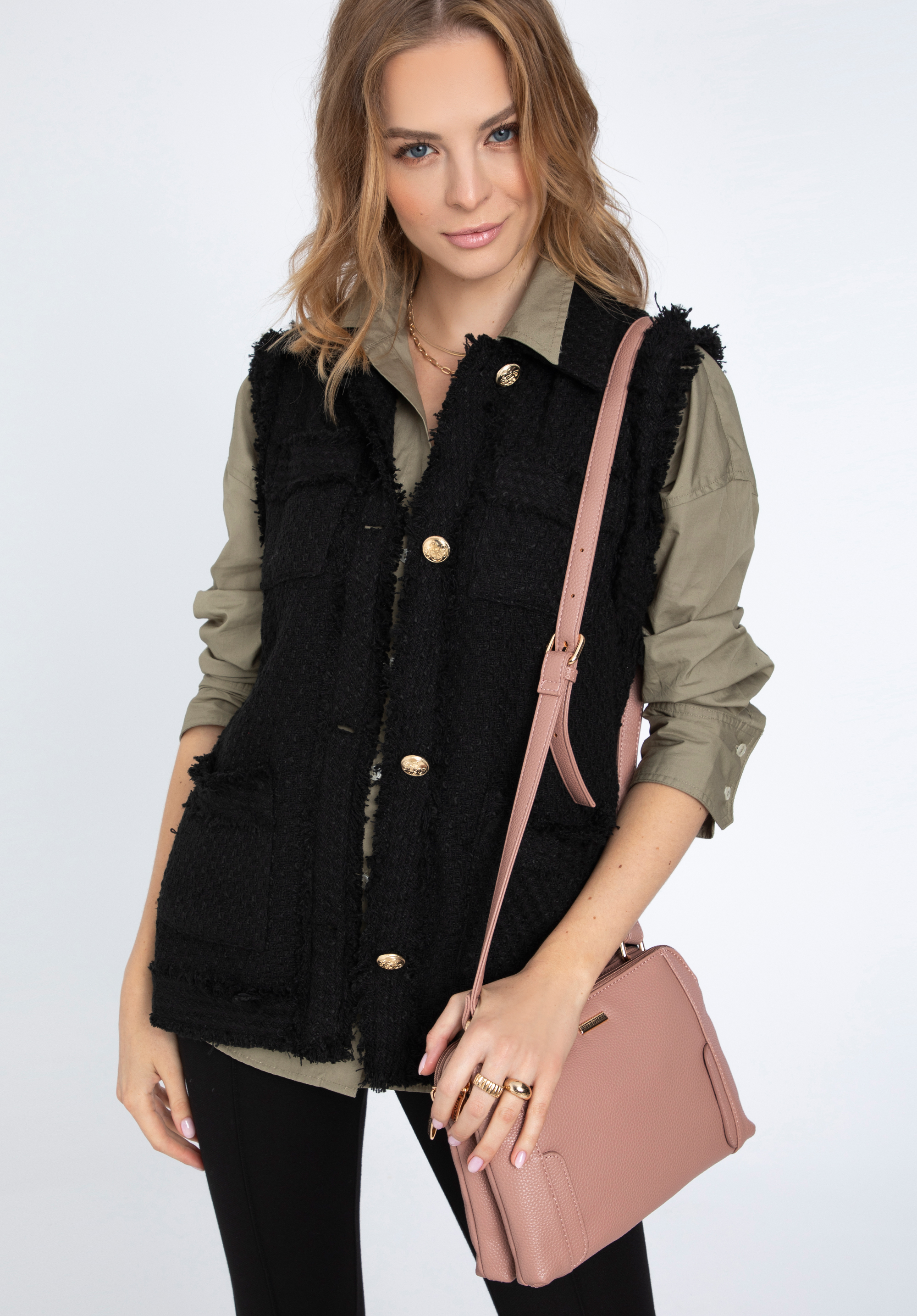 Damska listonoszka z ekoskóry dwukomorowa z ozdobnymi patkami