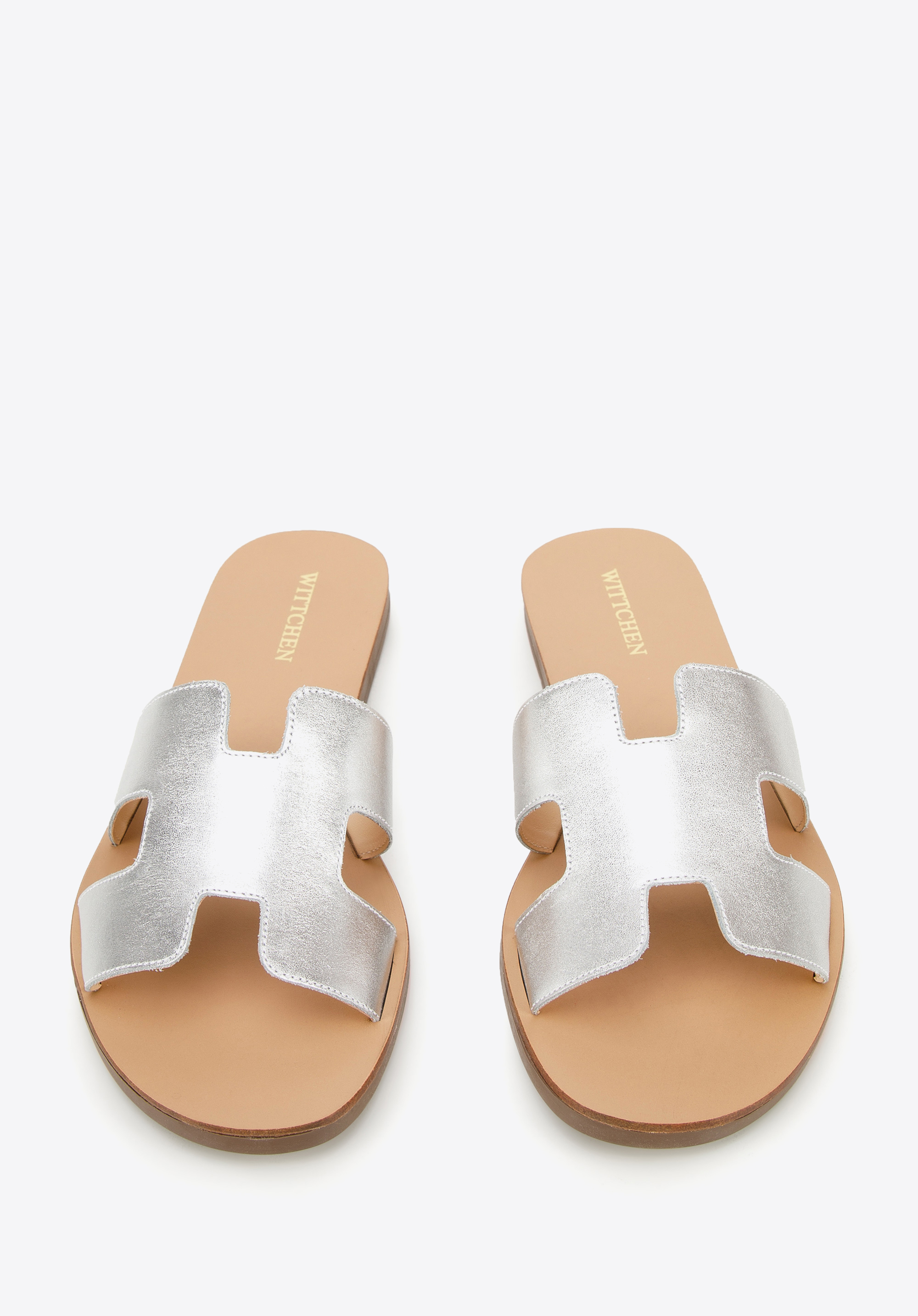 Damskie klapki skórzane z przodem w literę H