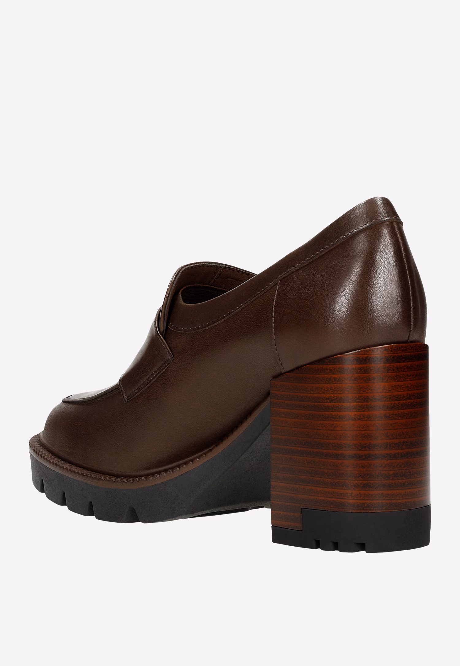 Czarne mokasyny damskie na wysokim obcasie i podeszwie z bieżnikiem