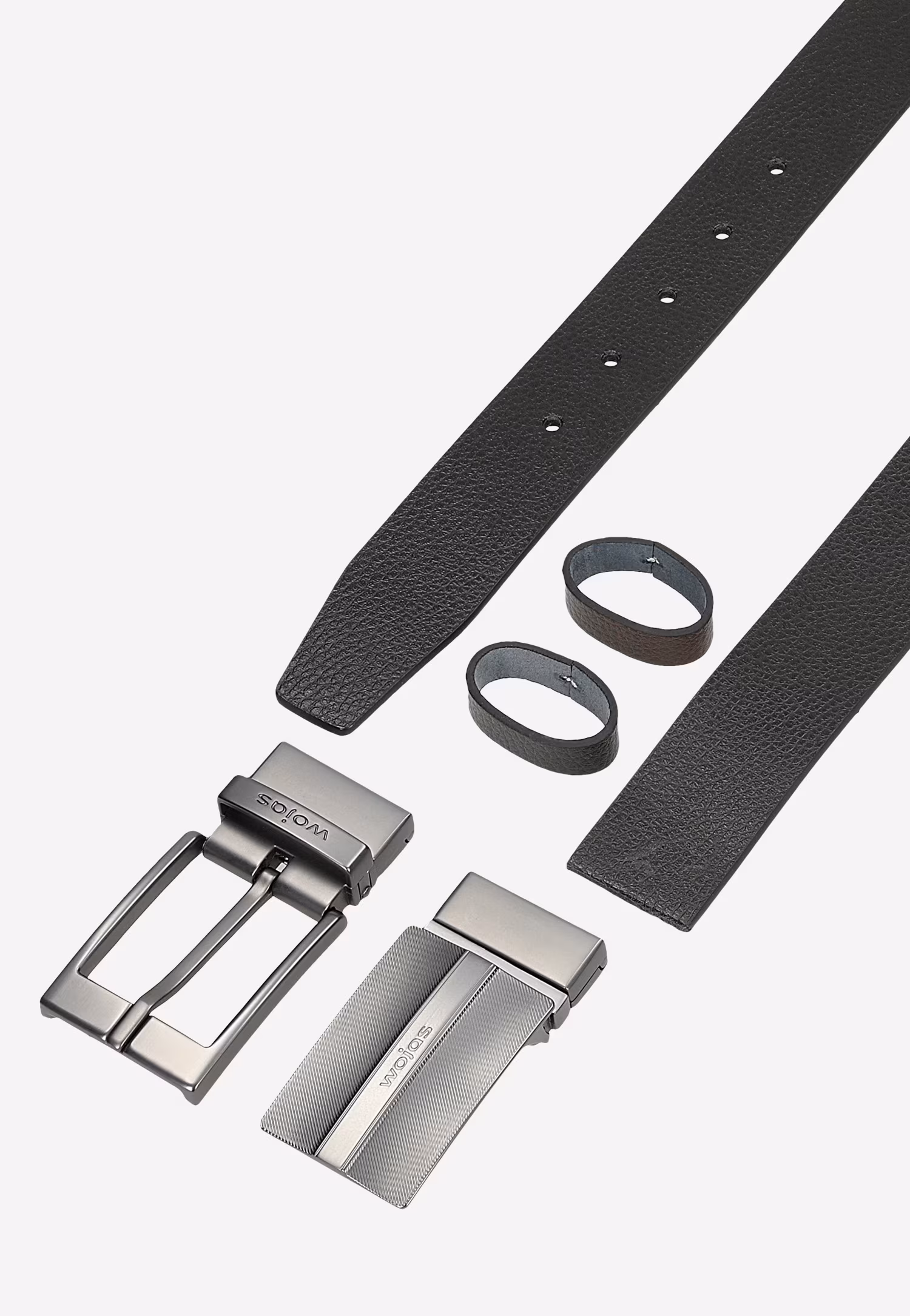 Dwustronny czarno-brązowy pasek męski z wymiennymi klamrami