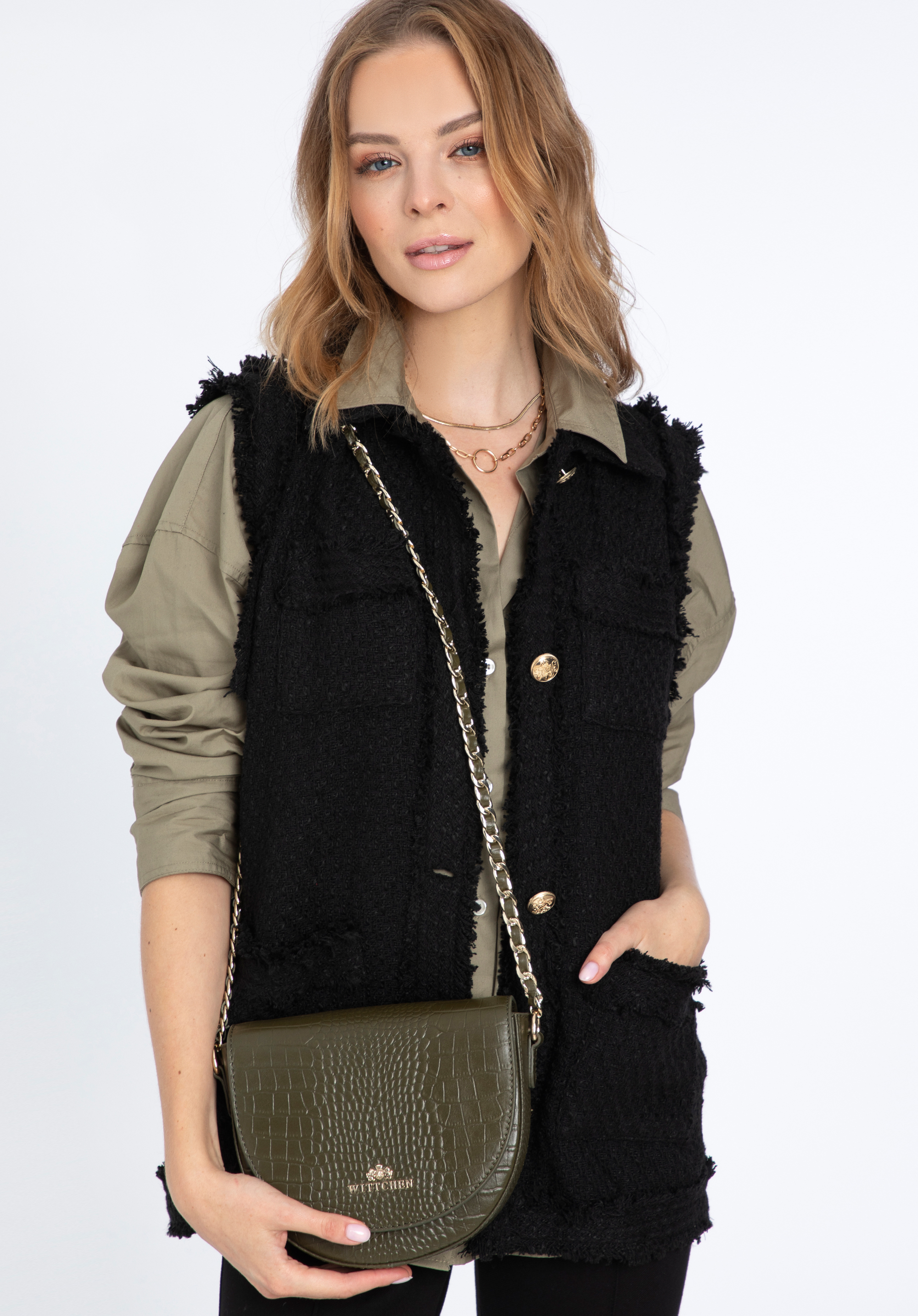 Damska listonoszka skórzana croco na łańcuszku