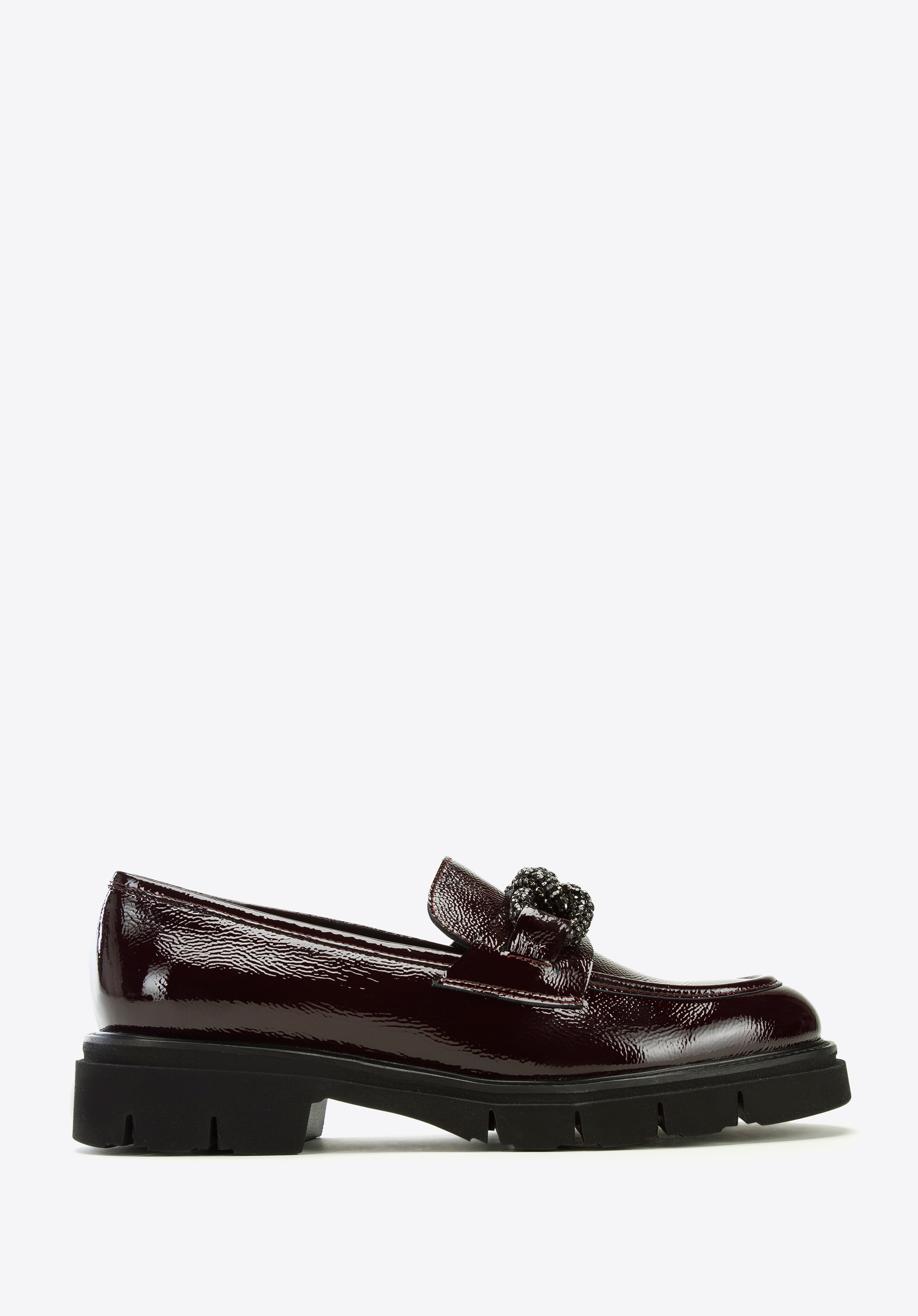 Damskie mokasyny skórzane z łańcuchem z kryształków