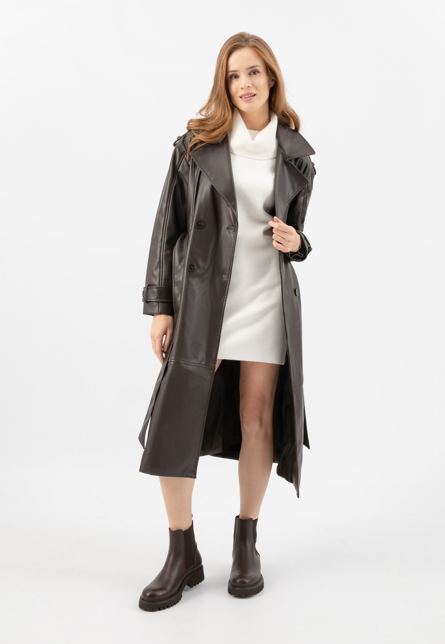 Brązowe masywne sztyblety damskie ze skóry licowej