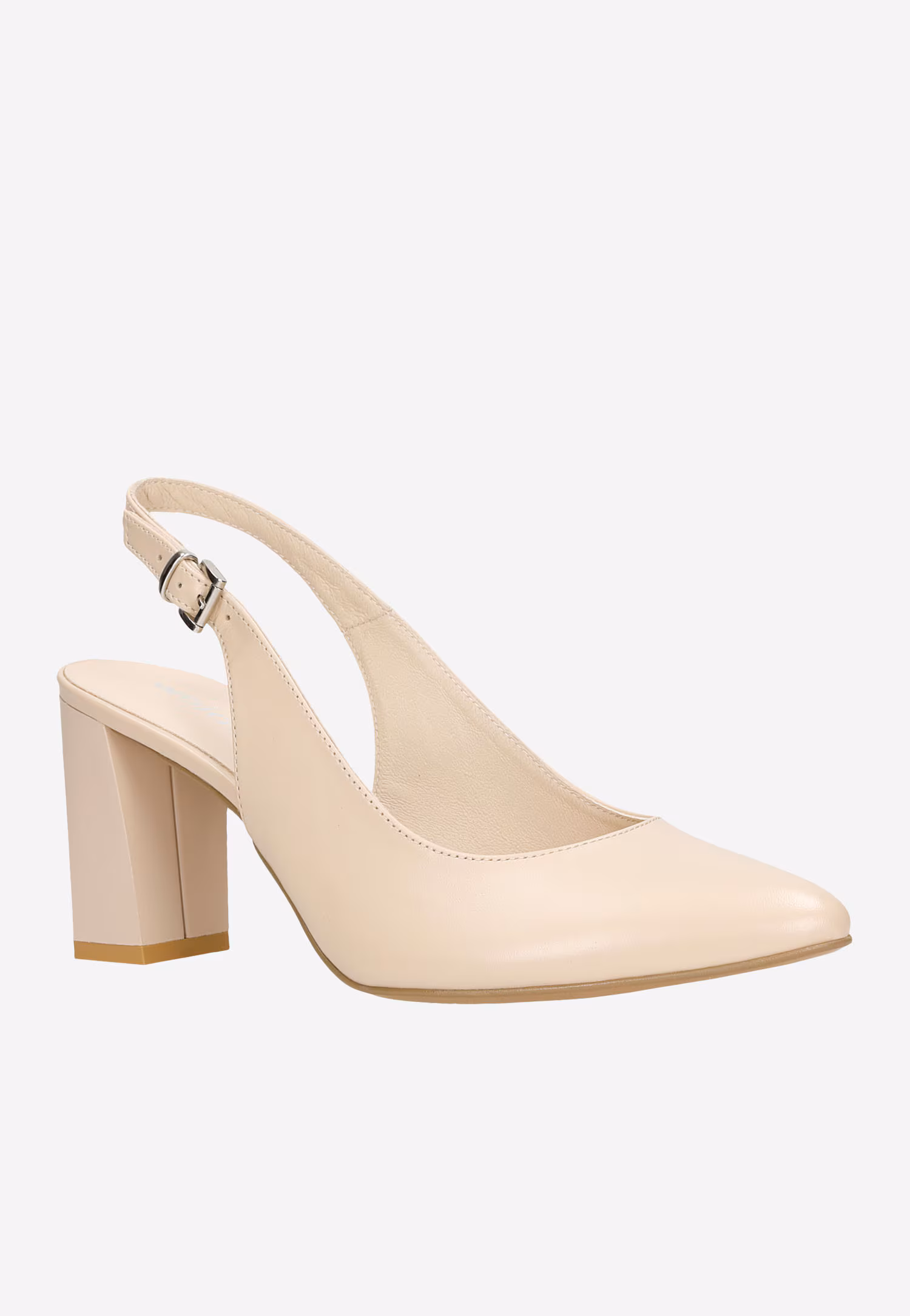 Eleganckie skórzane beżowe czółenka z odkrytą piętą