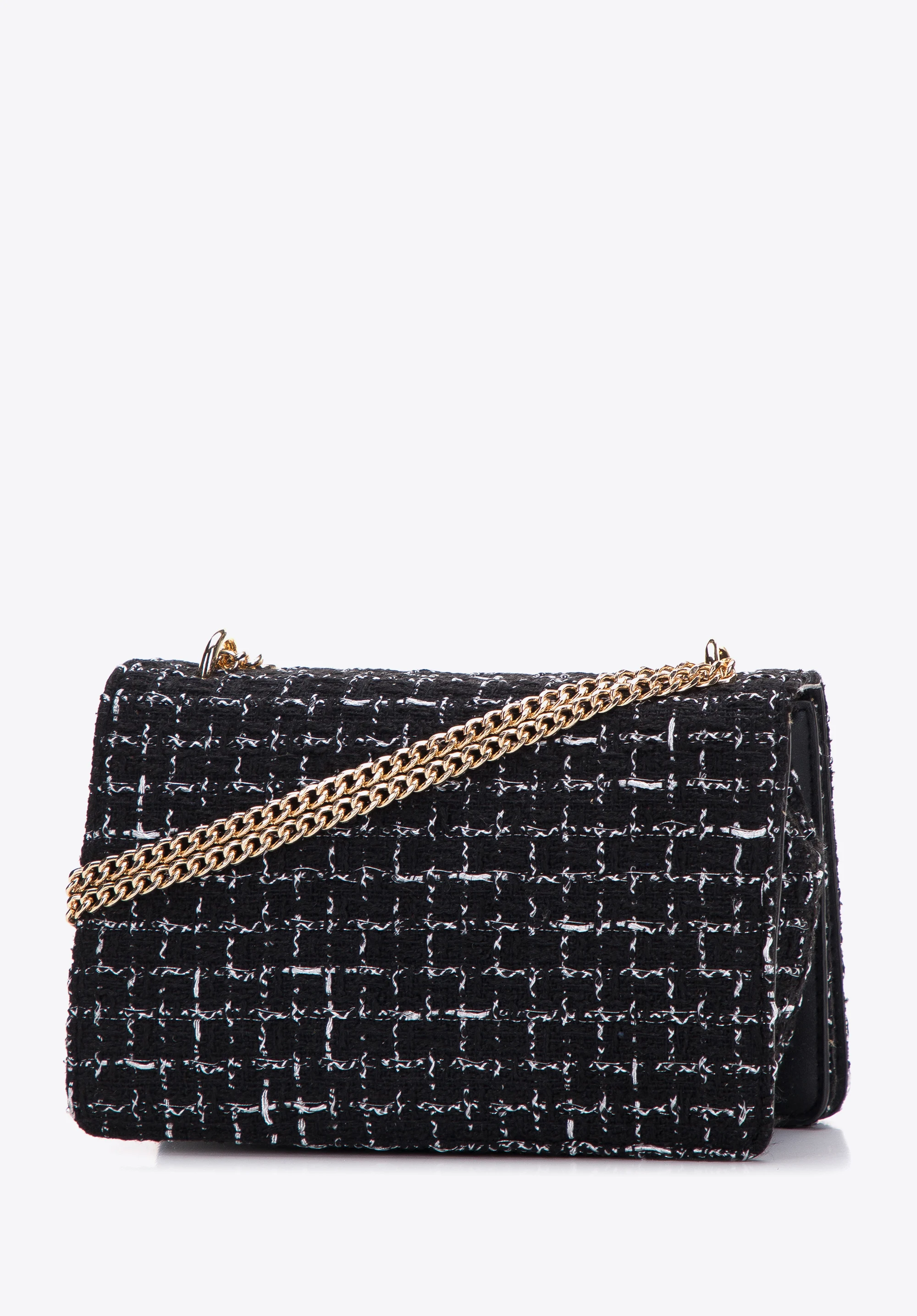 Damska minitorebka ze wstawką z tkaniny bouclé