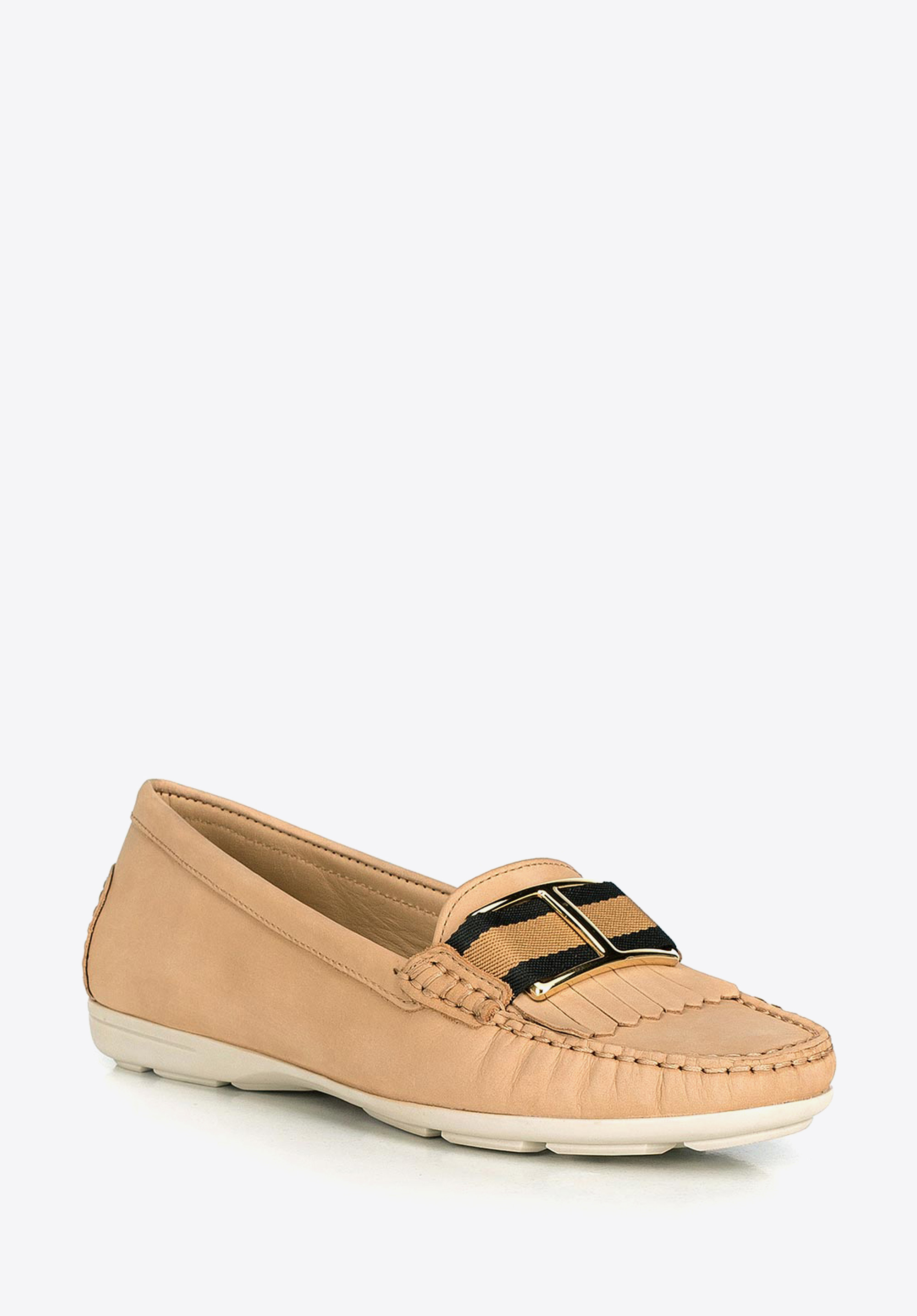 Damskie mokasyny skórzane z ozdobnym paskiem