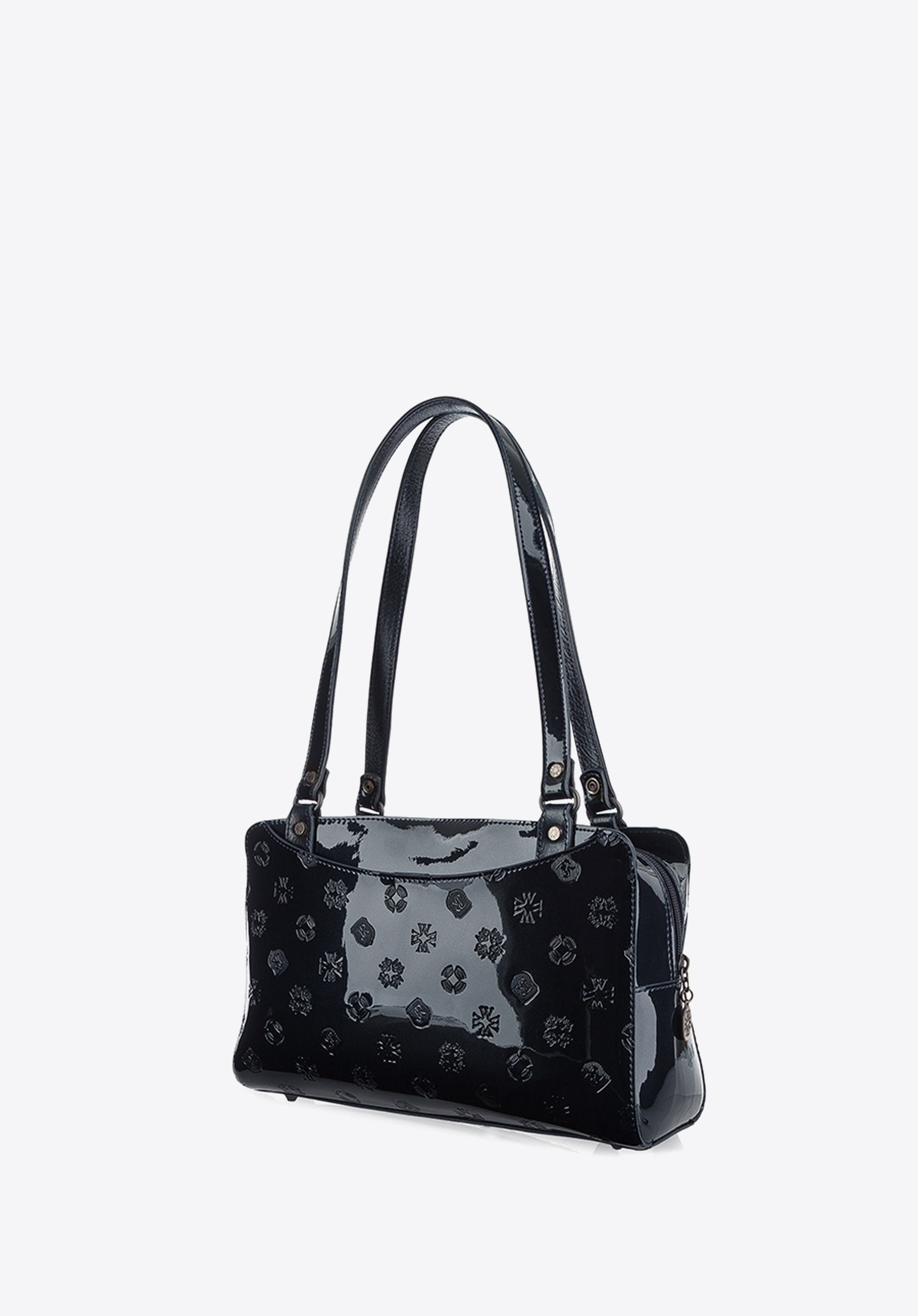 Torebka shopperka skórzana lakierowana z kieszeniami