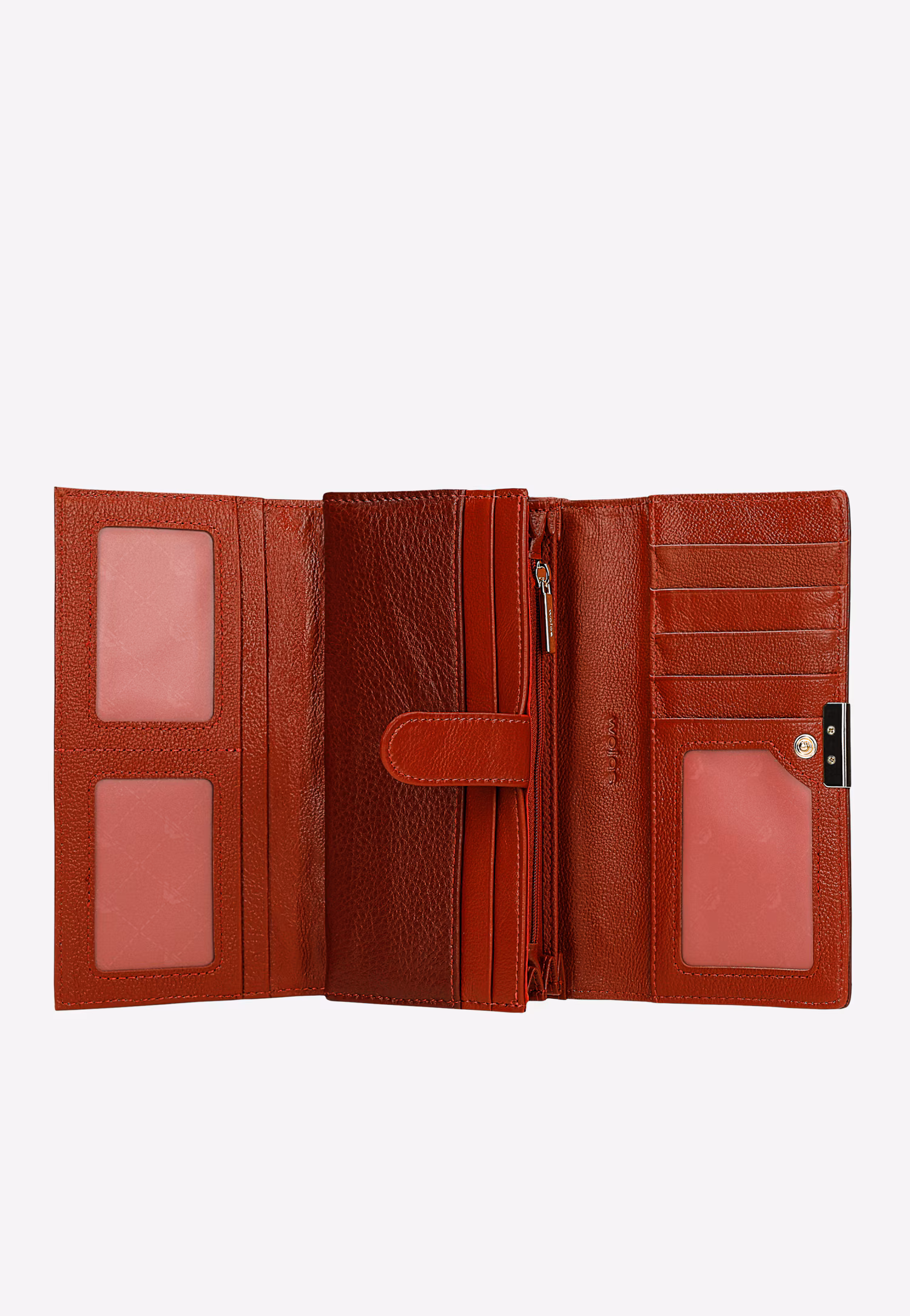 Duży beżowy portfel damski z lakierowanej skóry