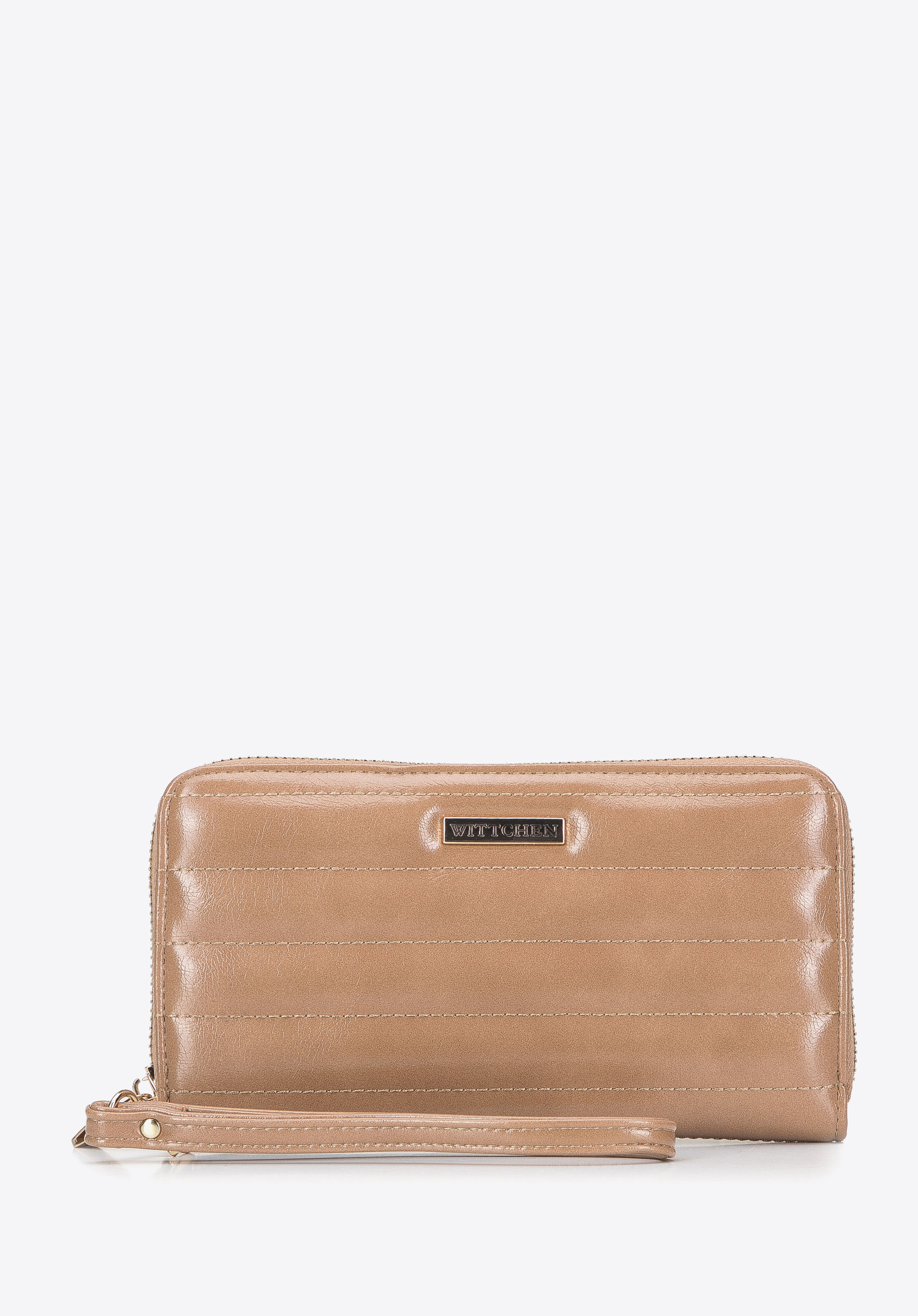 Damski portfel z błyszczącej ekoskóry duży