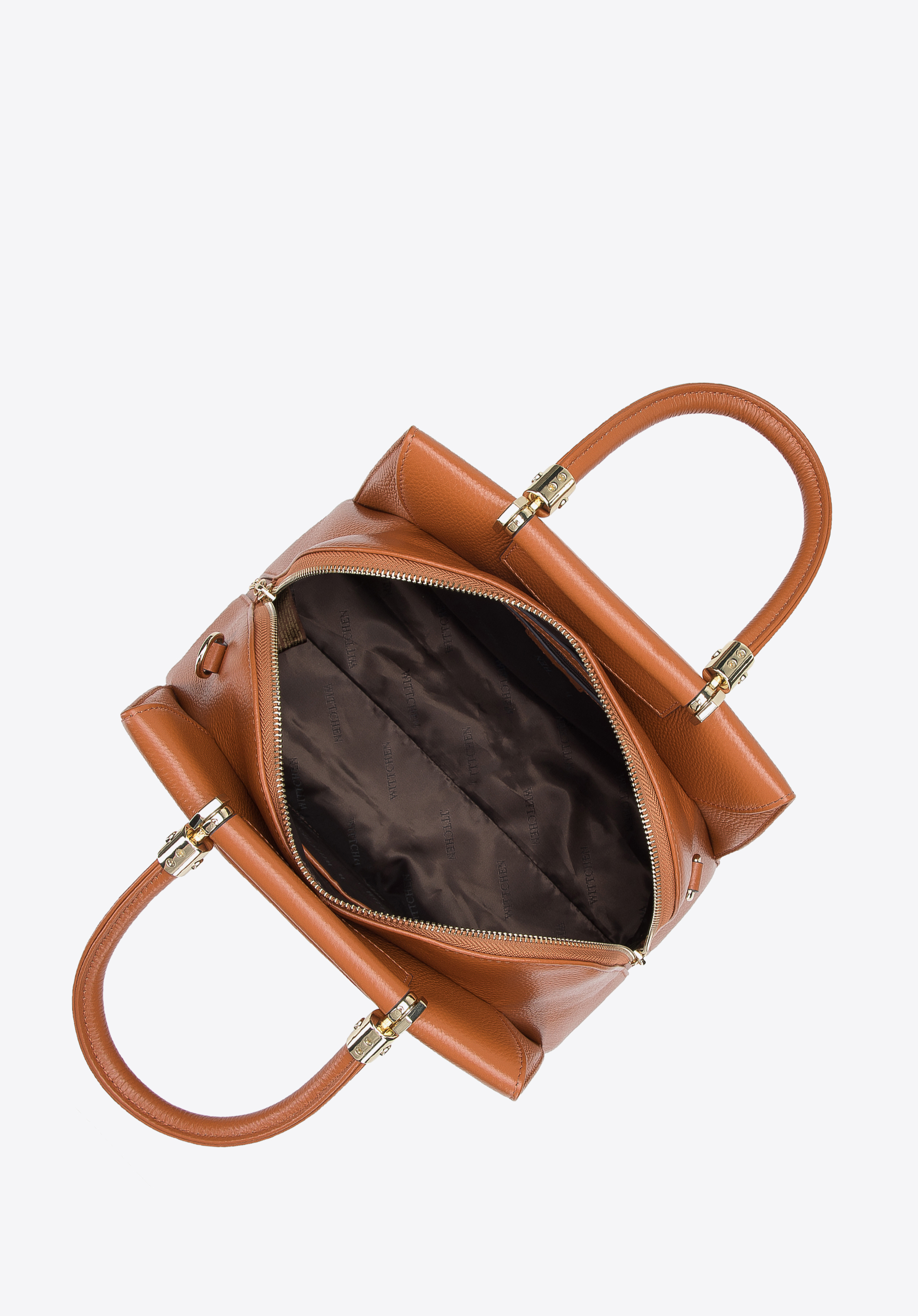 Torebka kuferek skórzana z geometrycznymi okuciami