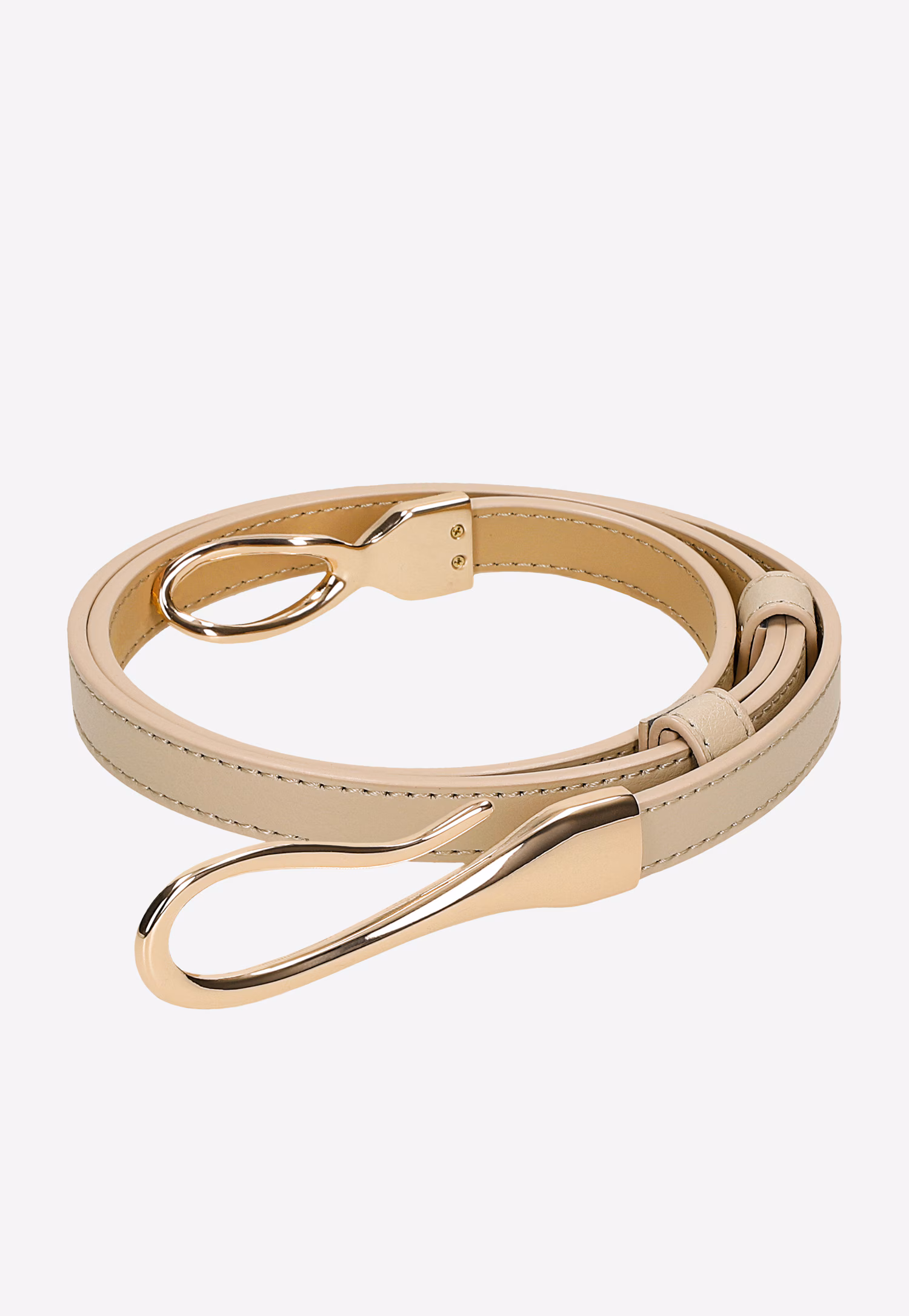 Beżowy skórzany pasek damski ze złotą klamrą