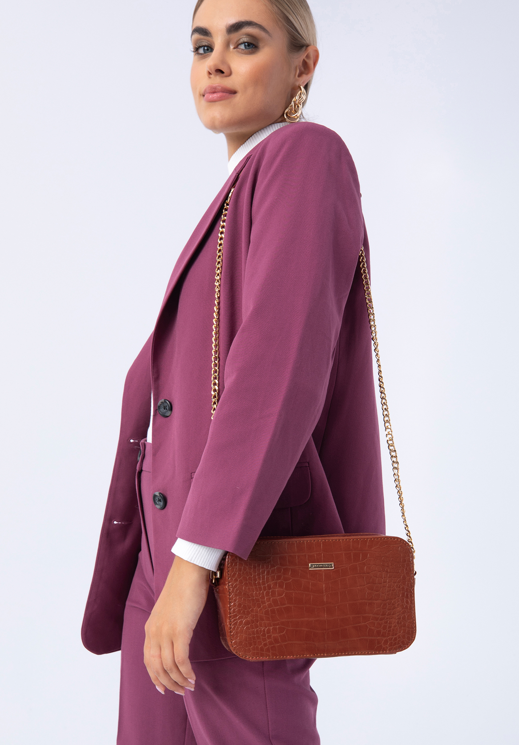 Damska listonoszka z ekoskóry croco pudełkowa