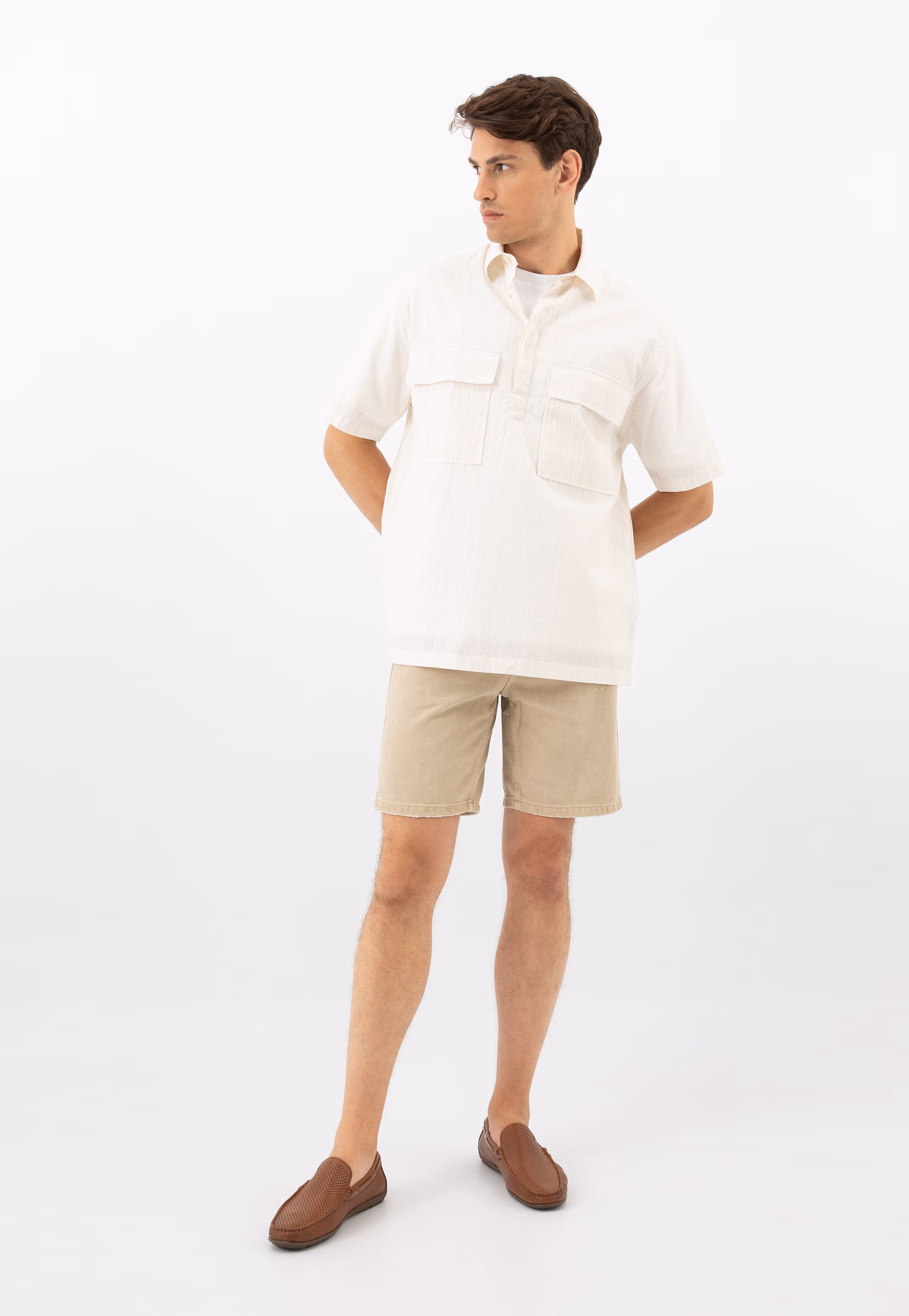 Brązowe ażurowe mokasyny męskie ze skóry licowej