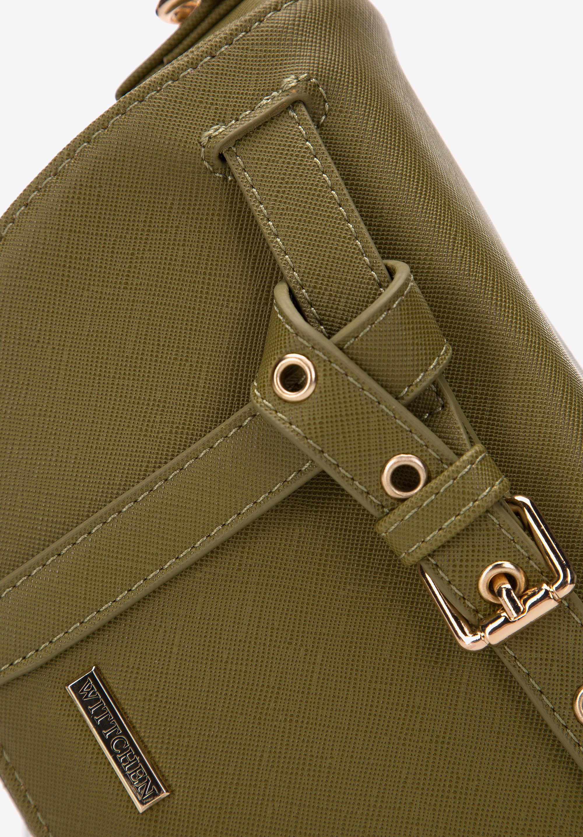 Damska listonoszka z ekoskóry saffiano z ozdobnym paskiem