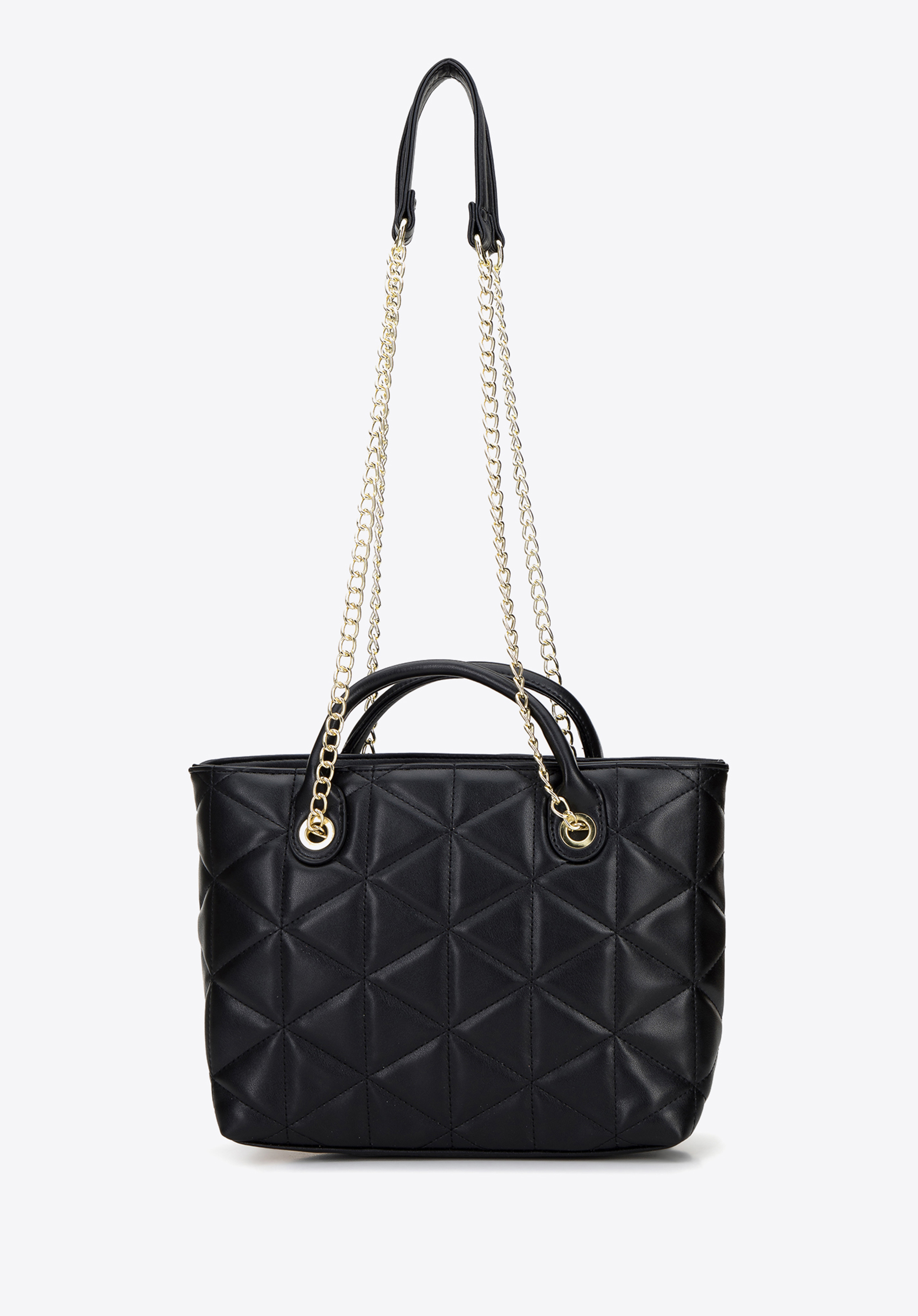 Damska torebka z ekoskóry pikowanej w trójkąty na łańcuszku