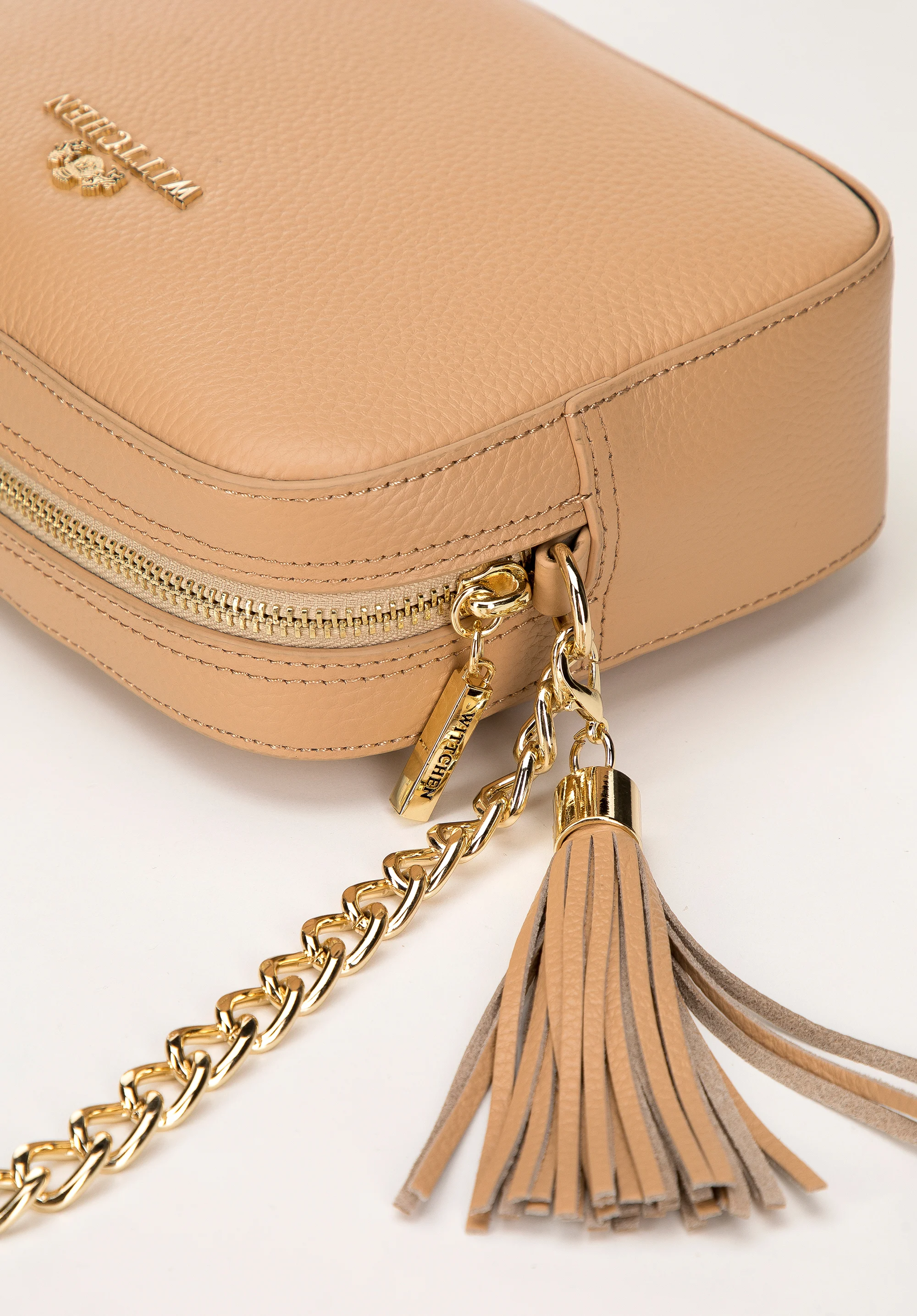 Damska listonoszka skórzana pudełkowa na łańcuszku