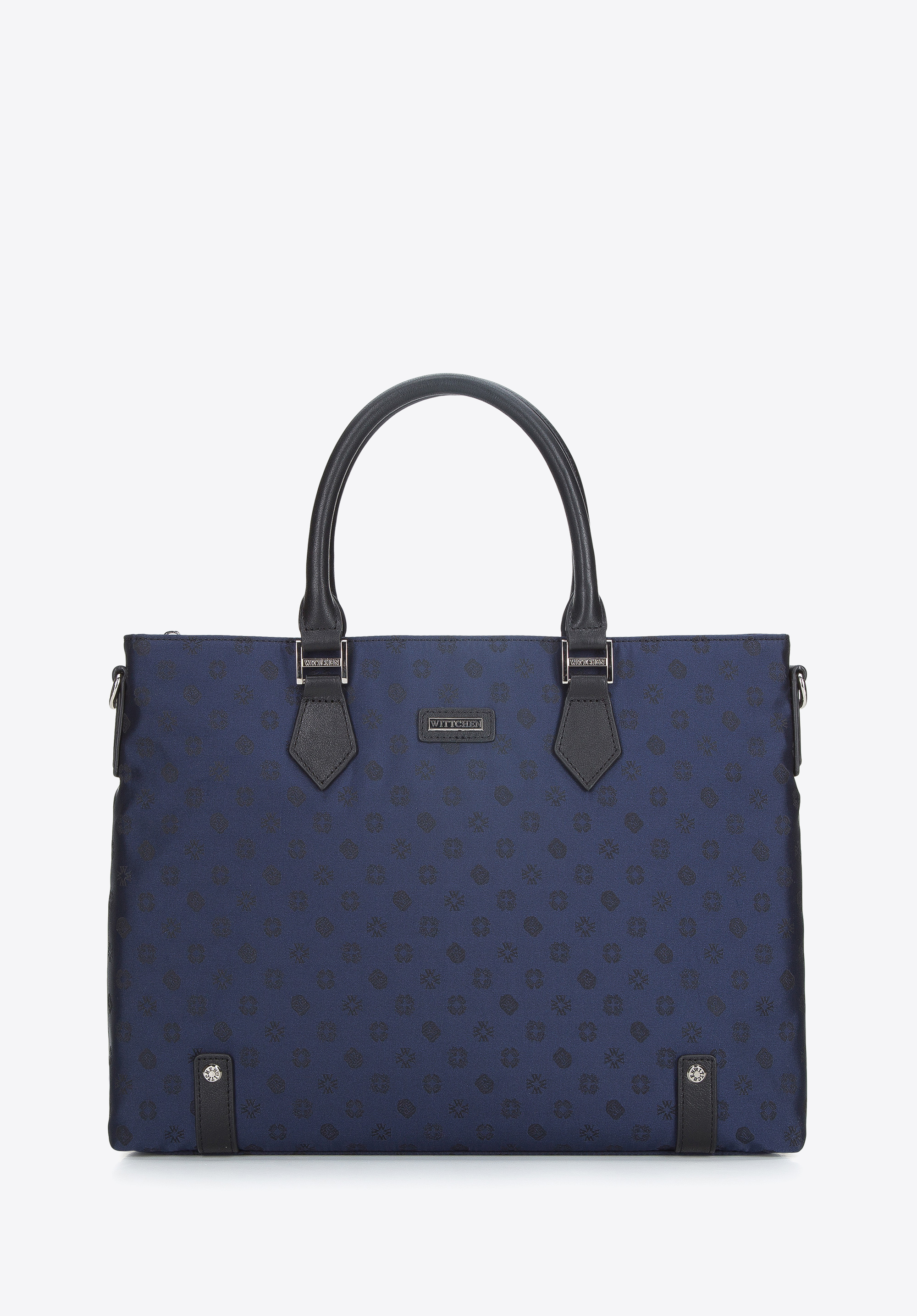 Damska torba na laptopa 12” z żakardu z opaskami ze skóry