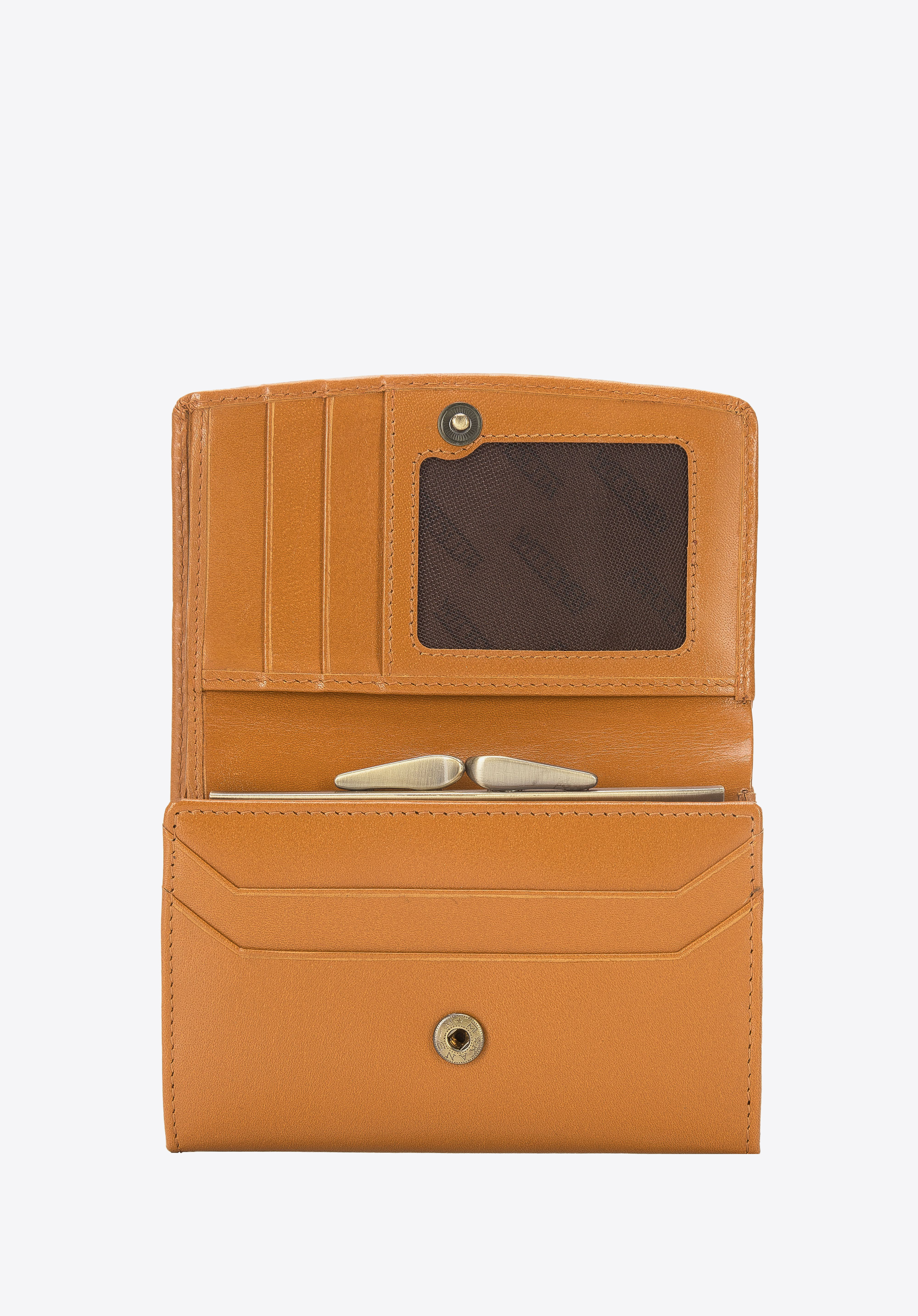 Damski portfel z gładkiej skóry na zatrzask średni