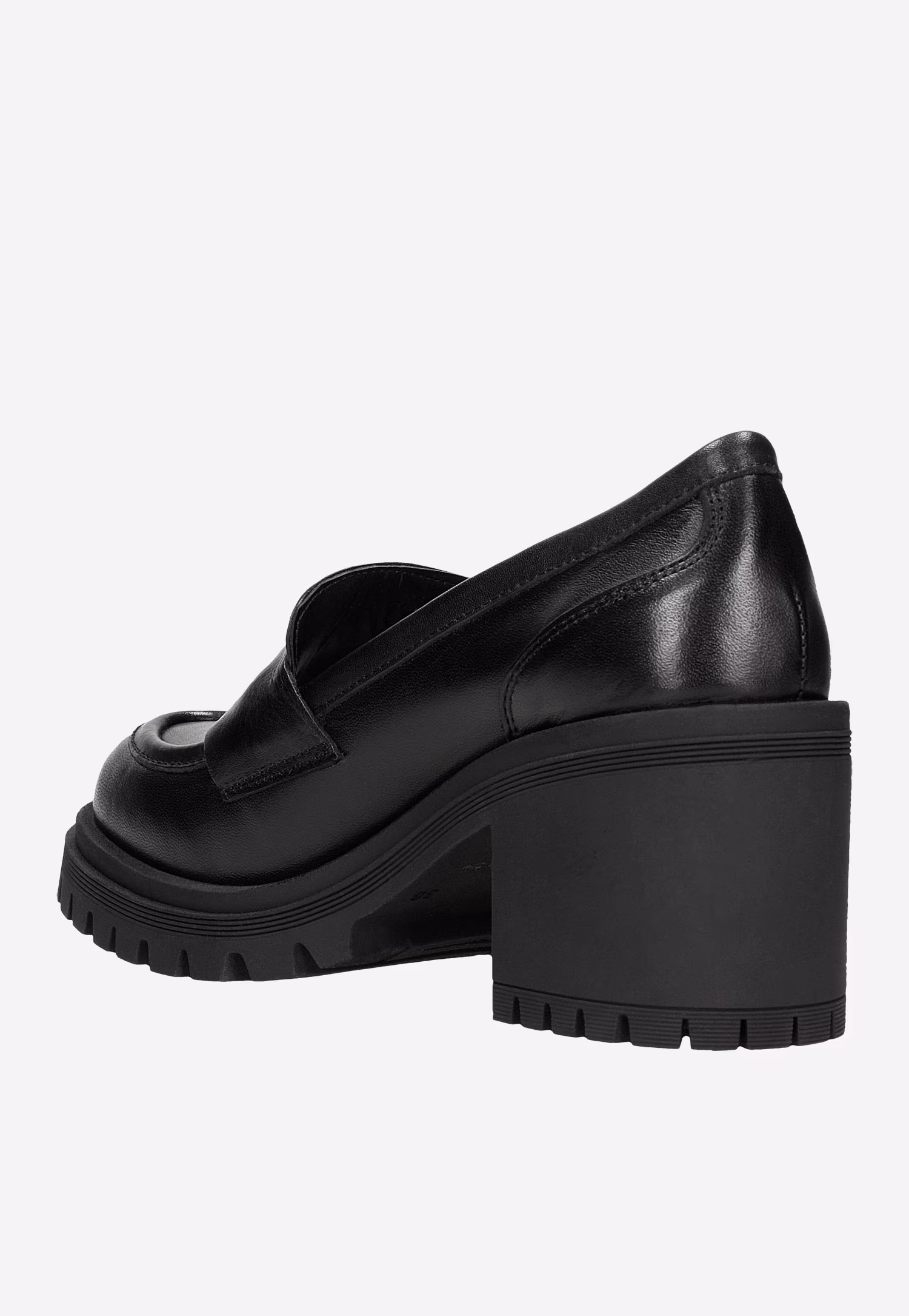 Czarne mokasyny damskie na szerokim obcasie