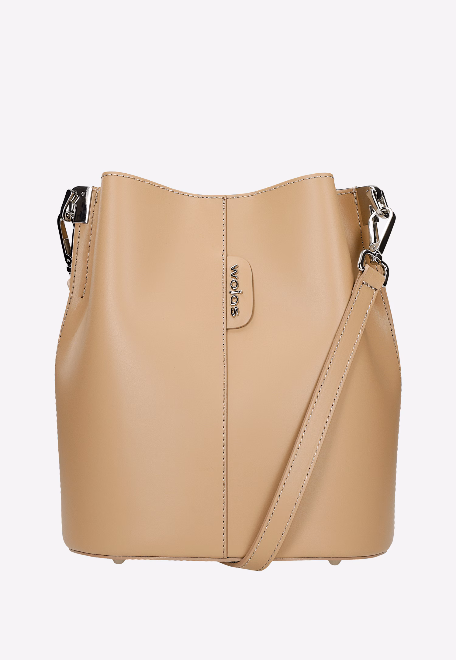 Beżowa skórzana torebka damska bucket bag