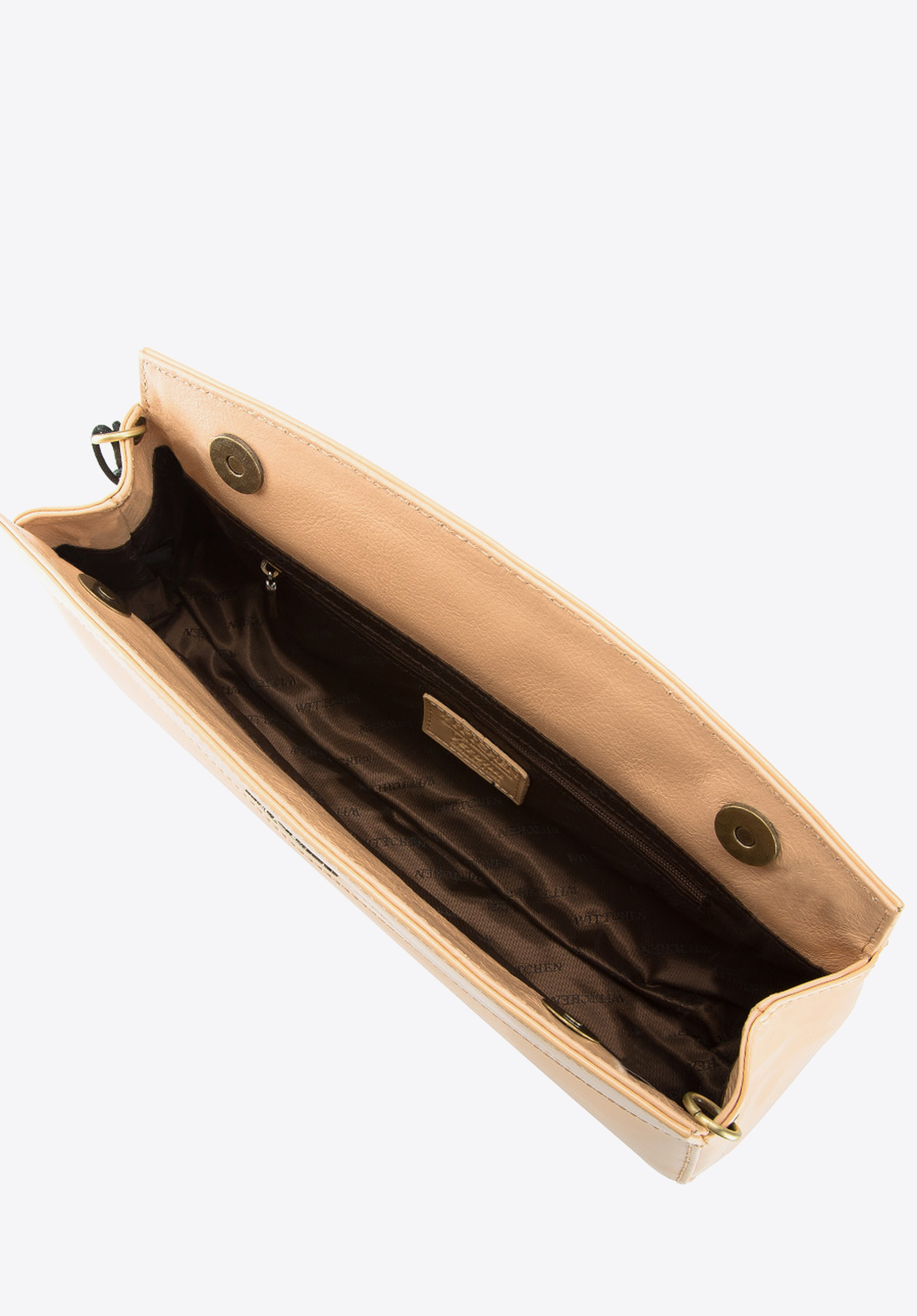 Wieczorowa torebka ze skóry lakierowanej trapezowa