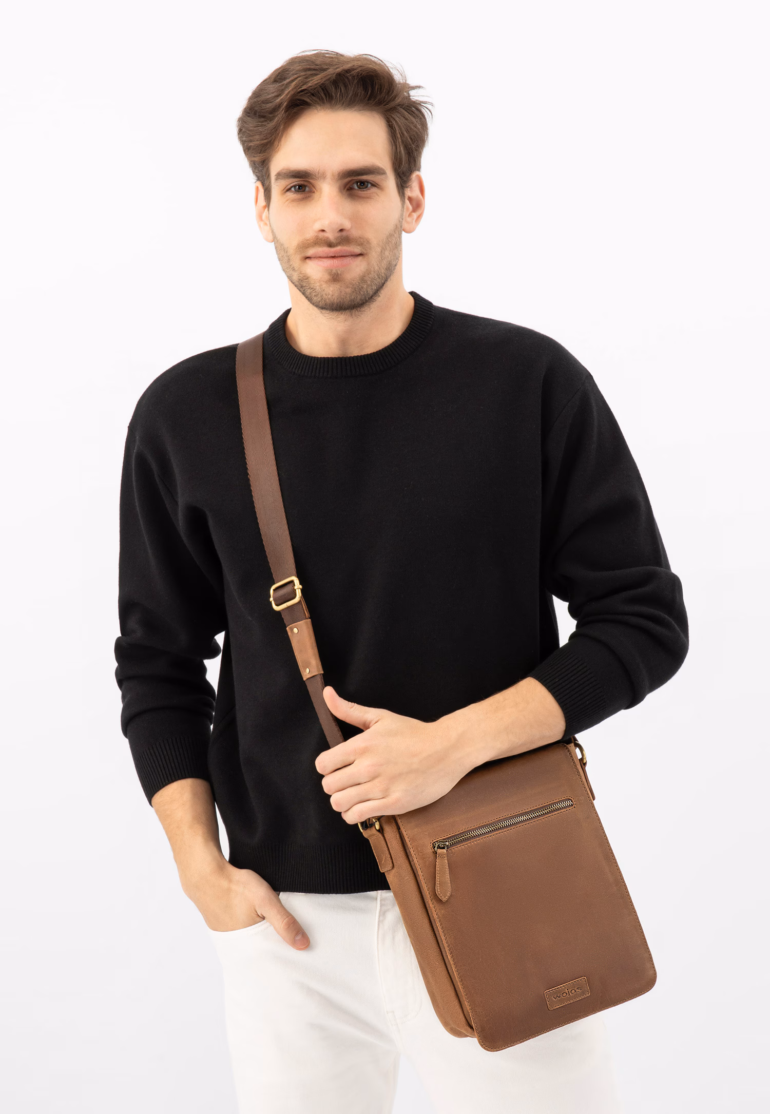 Mała torba męska na ramię ze skóry crazy horse