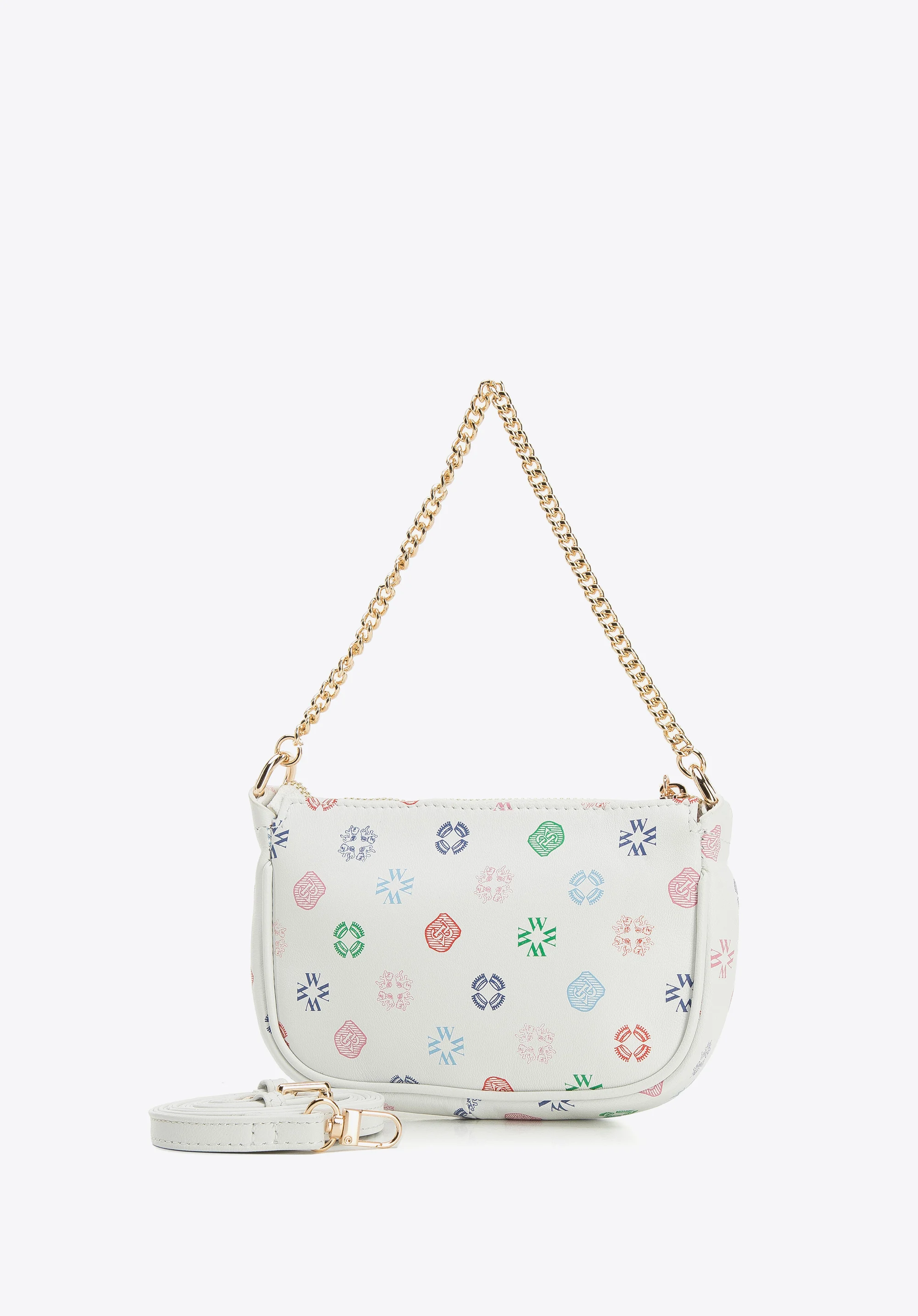 Damska minitorebka ze skóry w monogram na łańcuszku