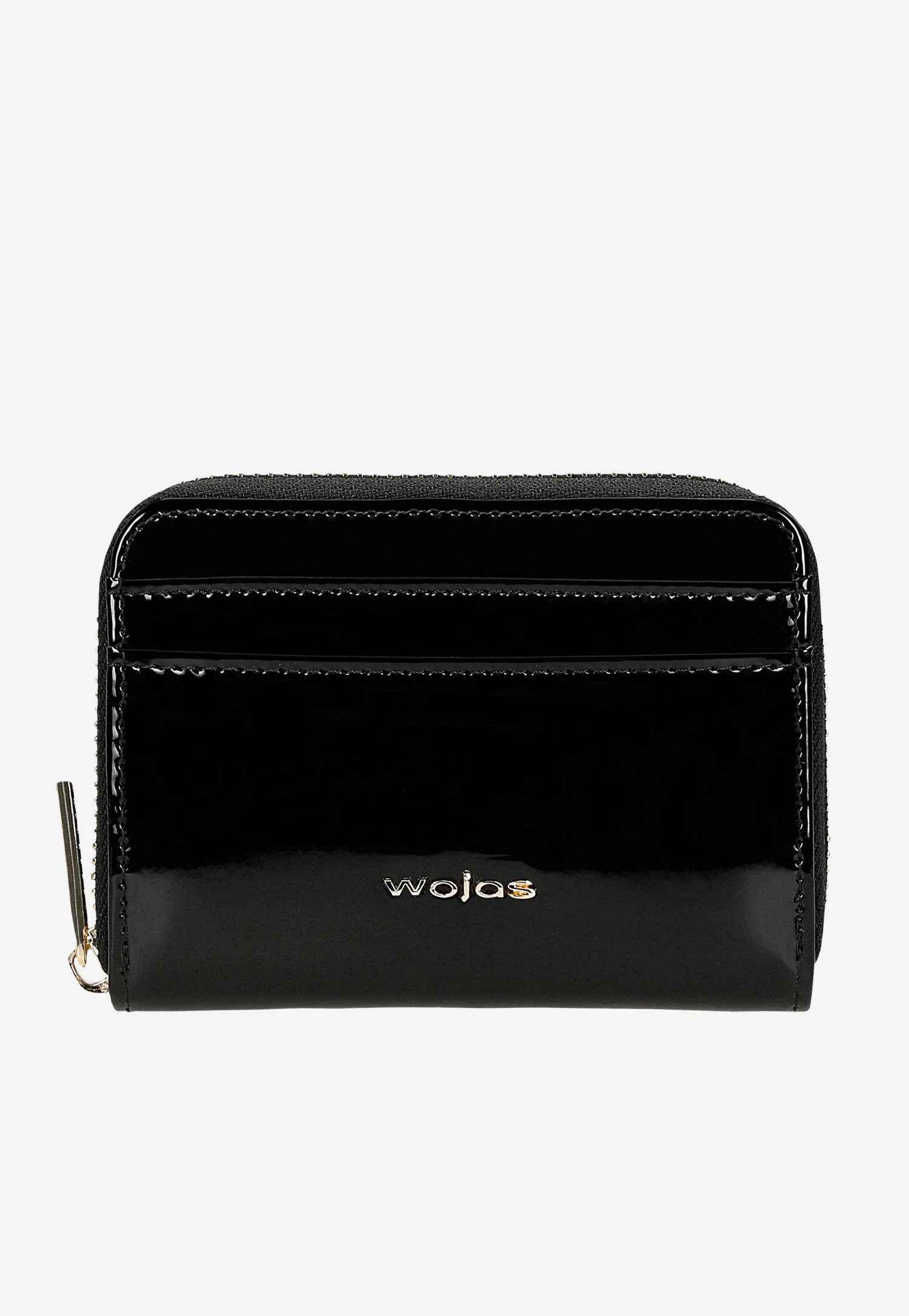 Mały czarny lakierowany portfel damski