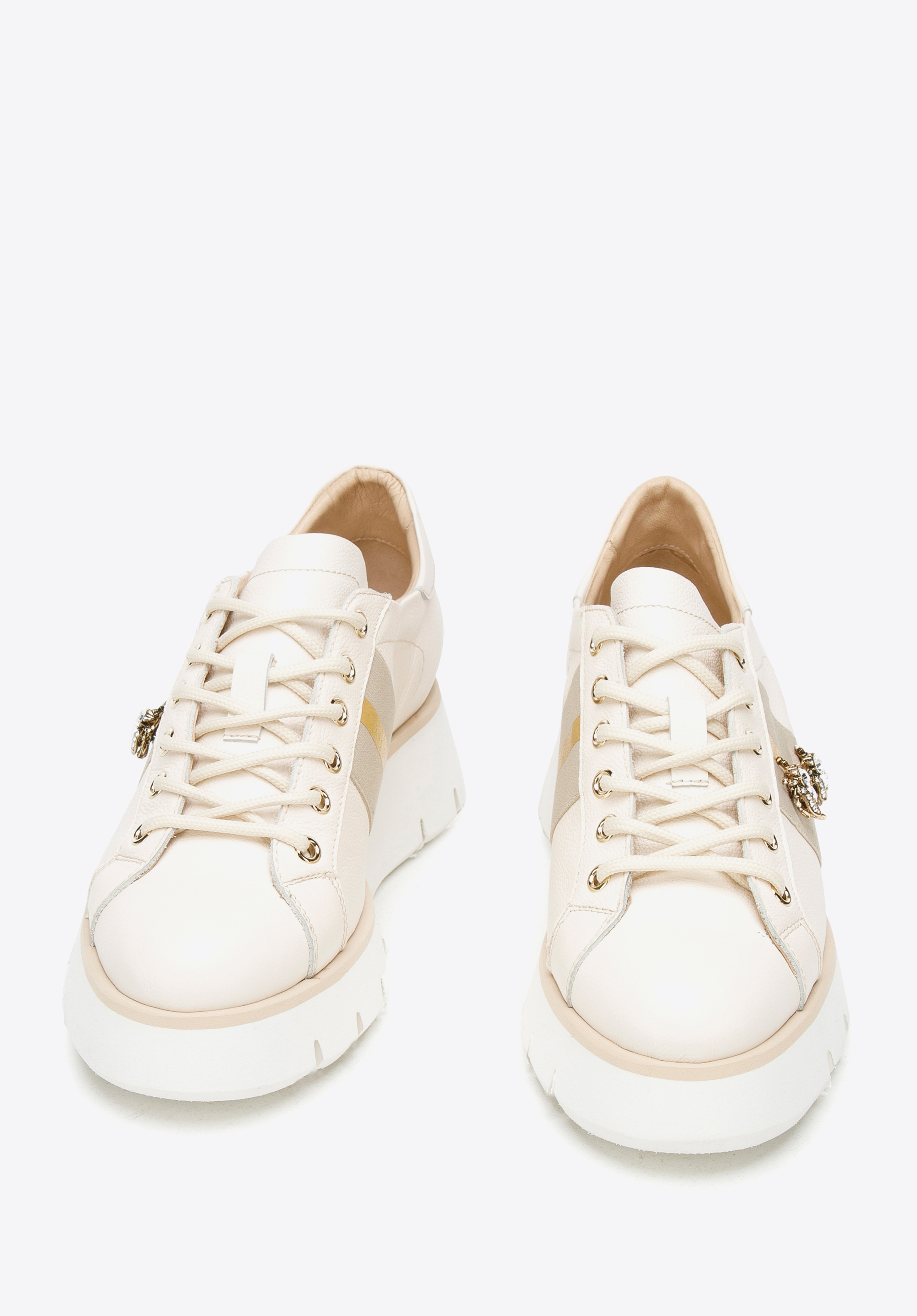 Damskie sneakersy skórzane z owadami na platformie