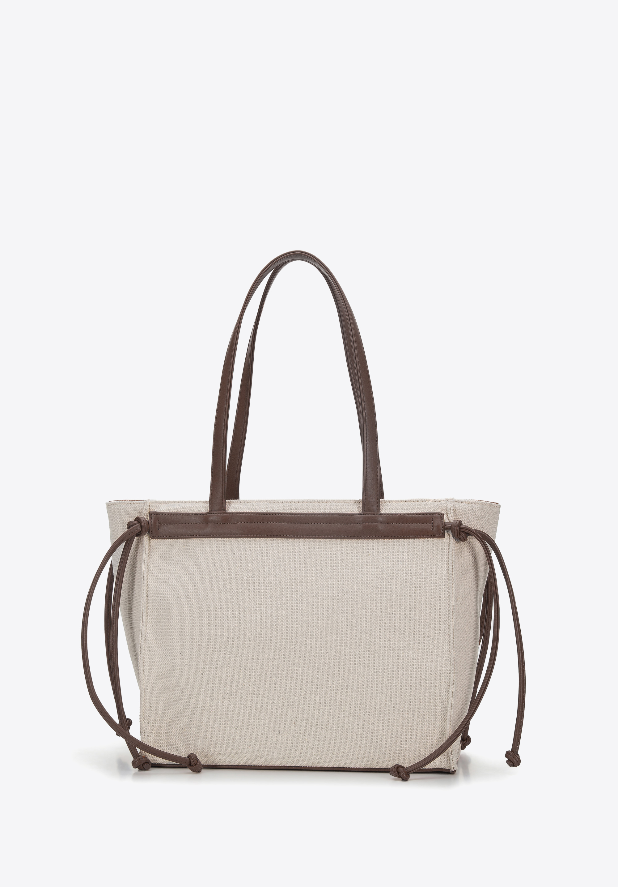 Torebka shopperka z bawełny z troczkami z ekoskóry