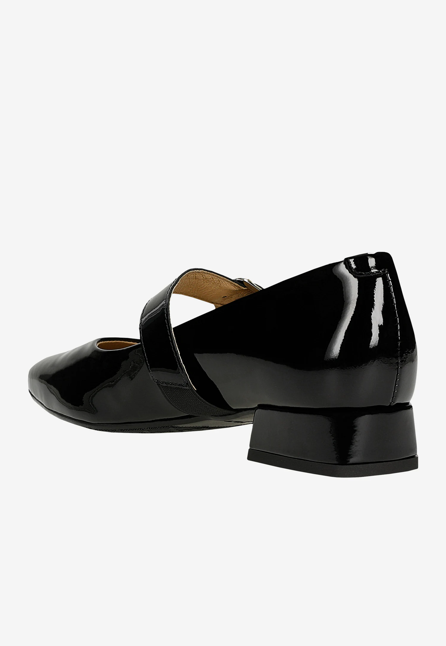 Czarne lakierowane czółenka Mary Jane z grubym paskiem