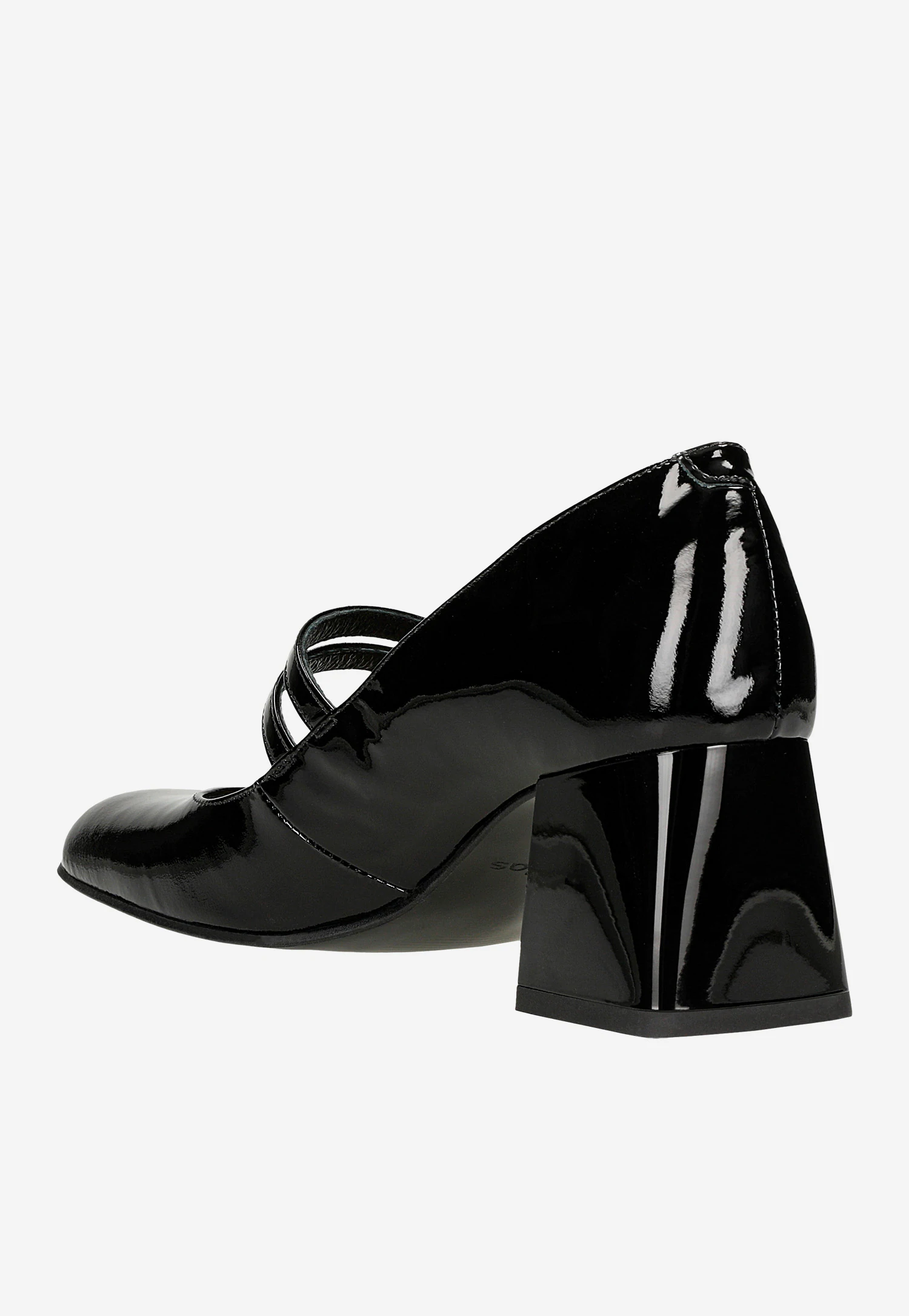 Bordowe lakierowane czółenka Mary Jane na szerokim słupku