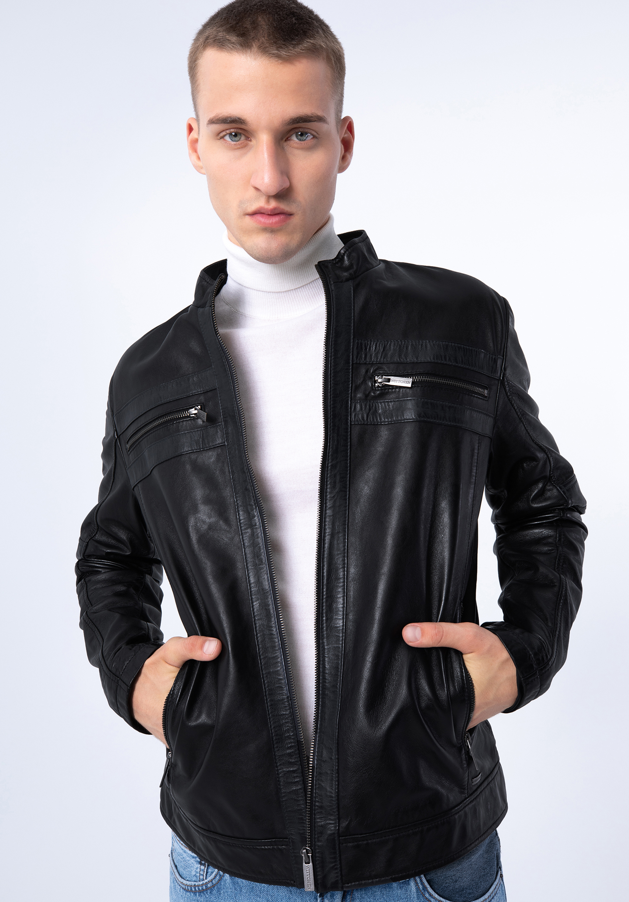 Męska kurtka skórzana dwukolorowa