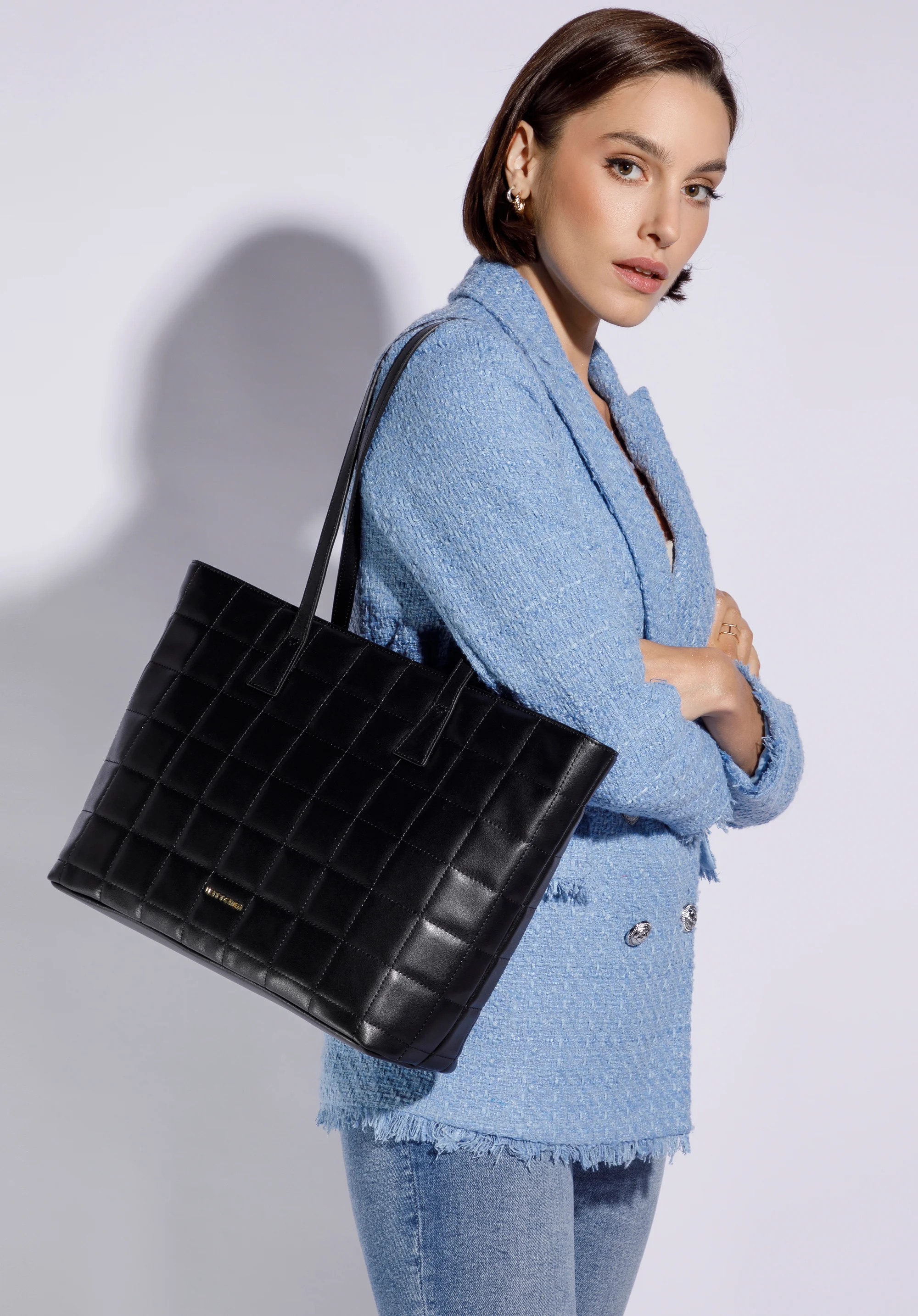 Torebka shopperka skórzana pikowana