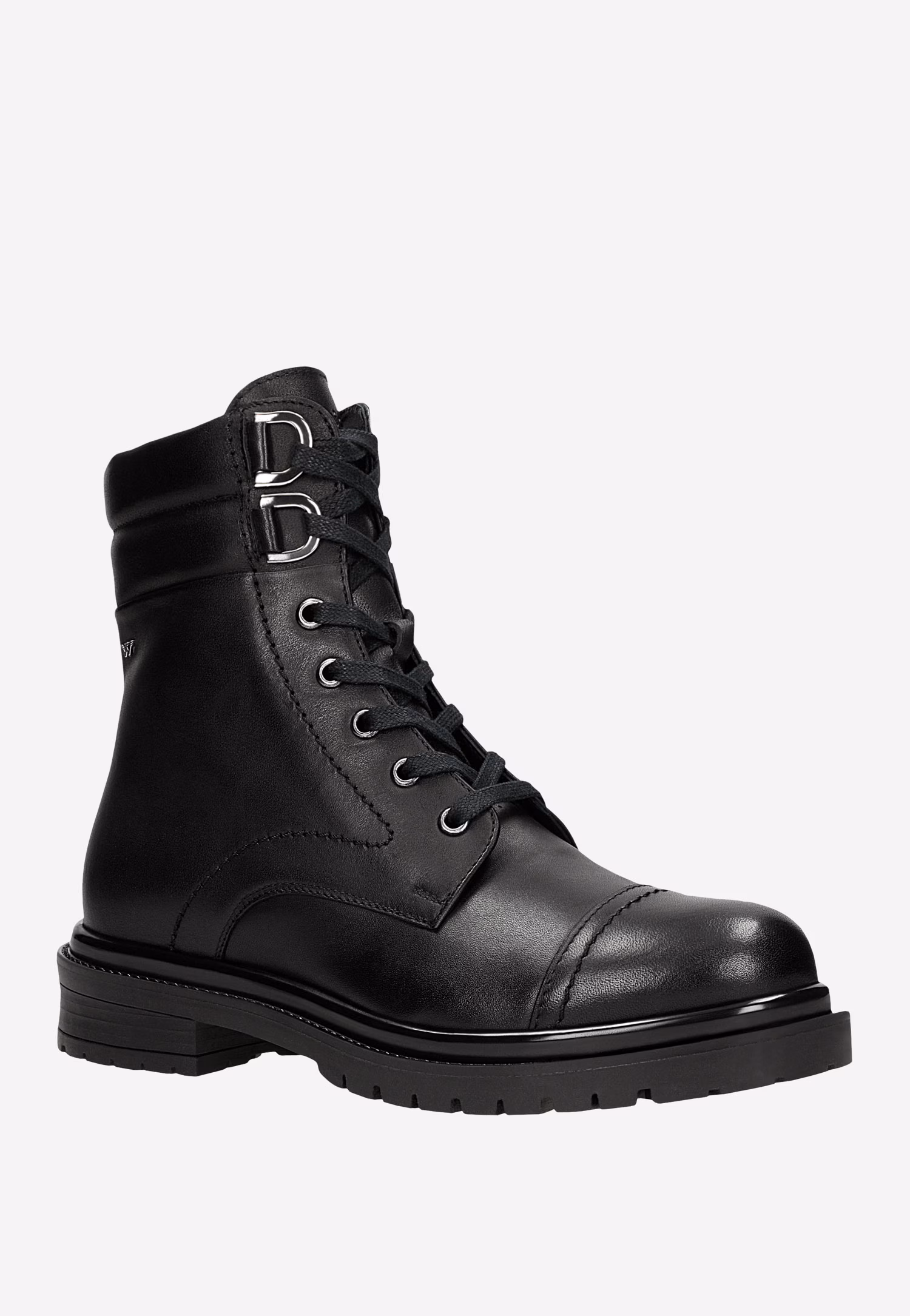 Czarne skórzane trzewiki ze sznurowadłami i zapięciem na zamek