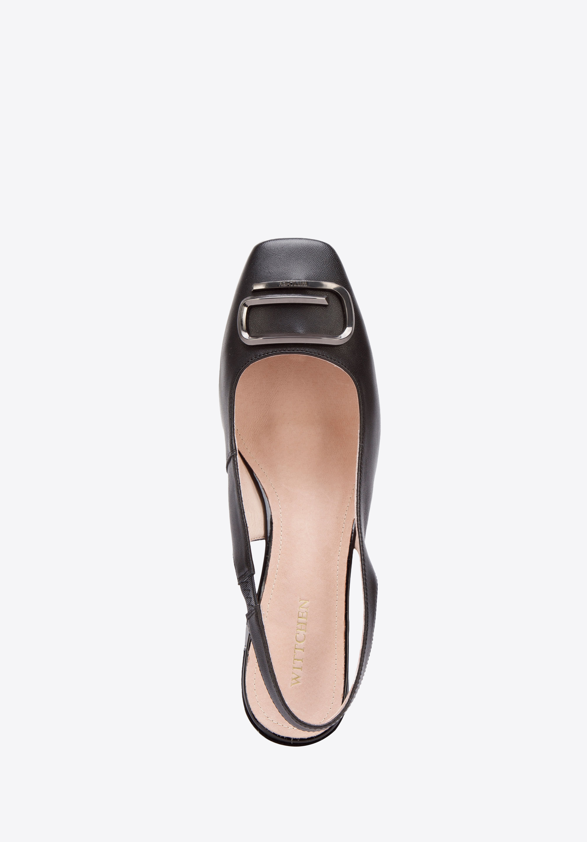 Czółenka skórzane na słupku z klamrą