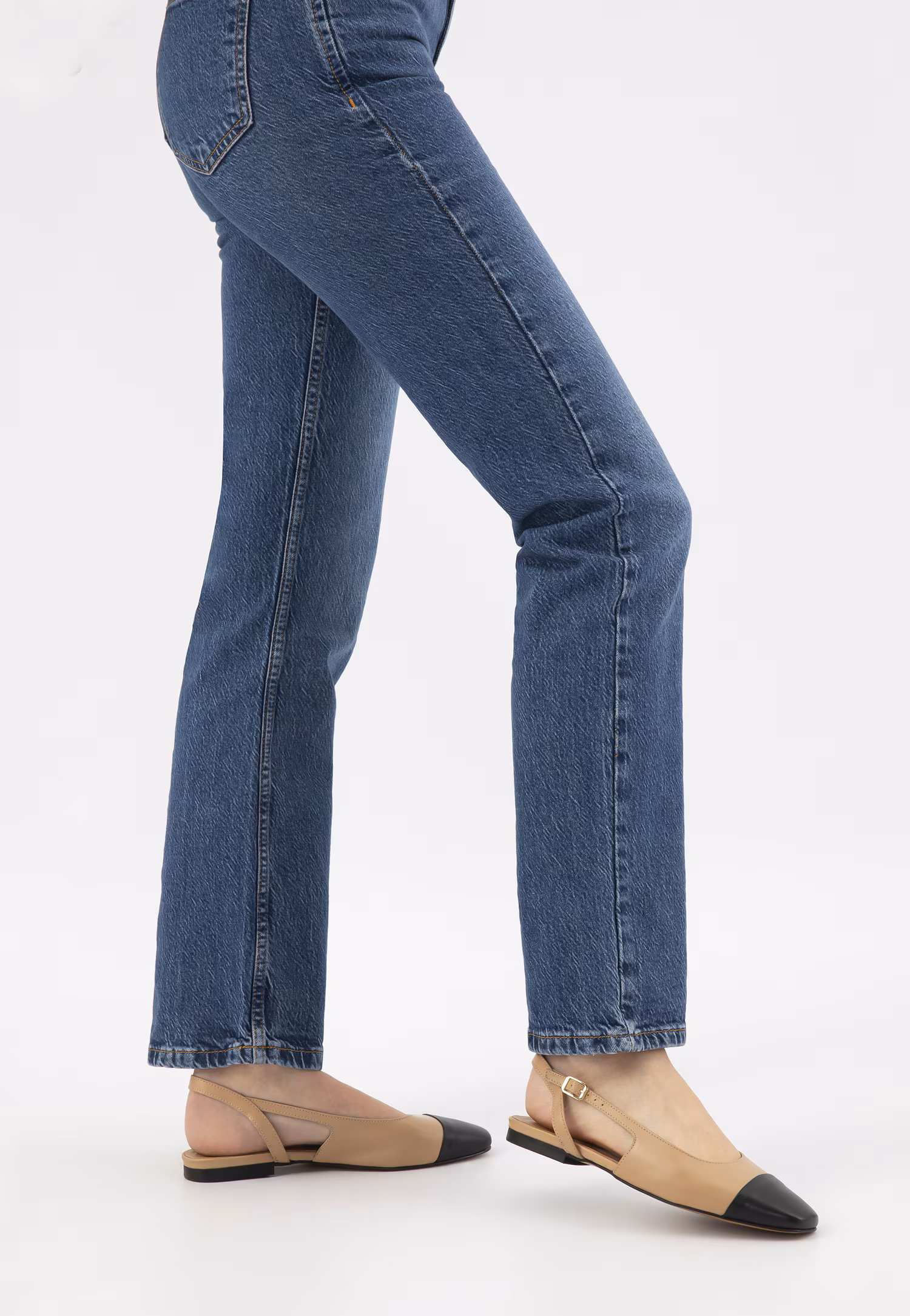 Dwukolorowe baleriny damskie z odkrytą piętą